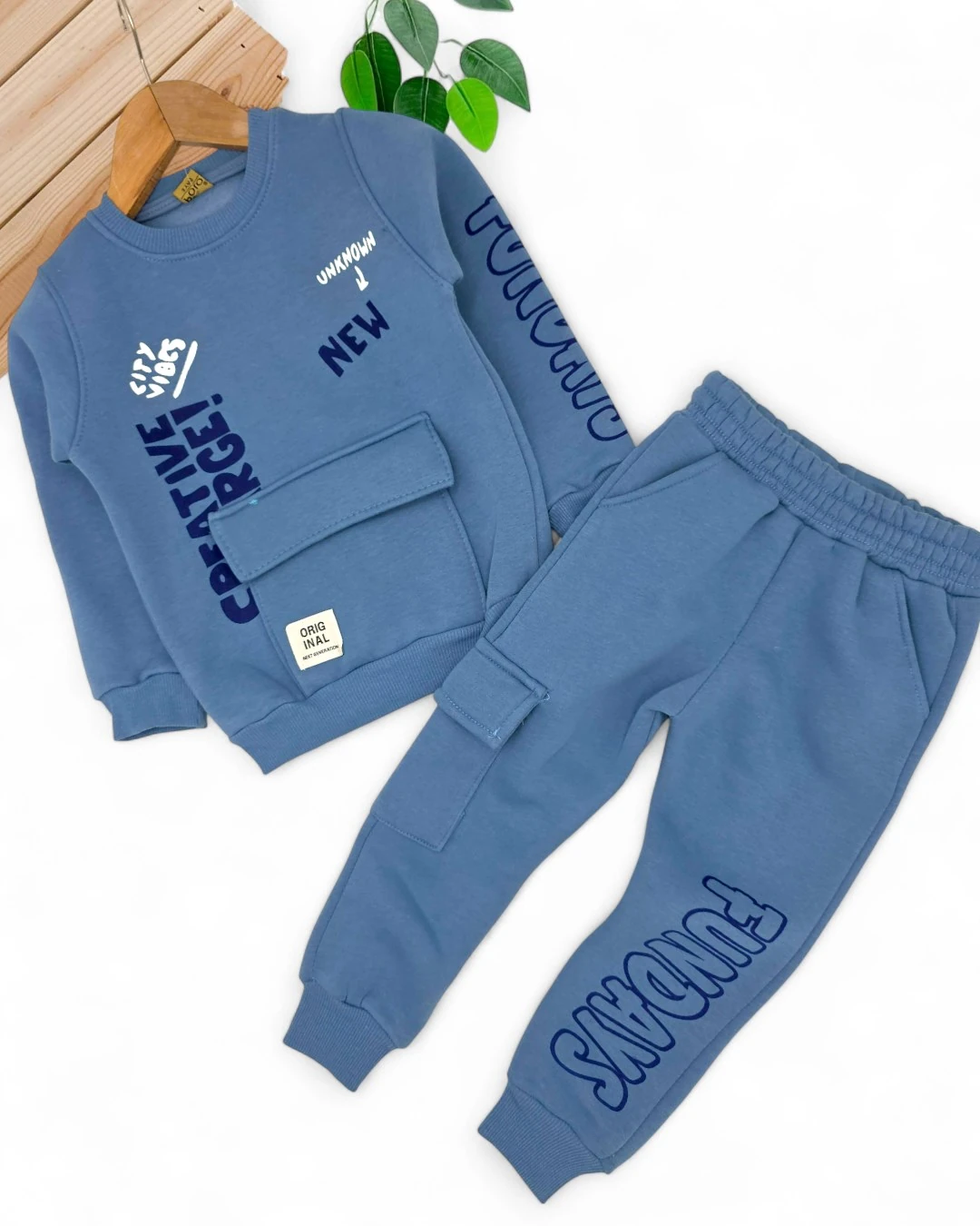 Erkek Çocuk Kışlık 3 İp Şardonlu Cep Detalı 2-10 Yaş Eşofman Takımı R2278