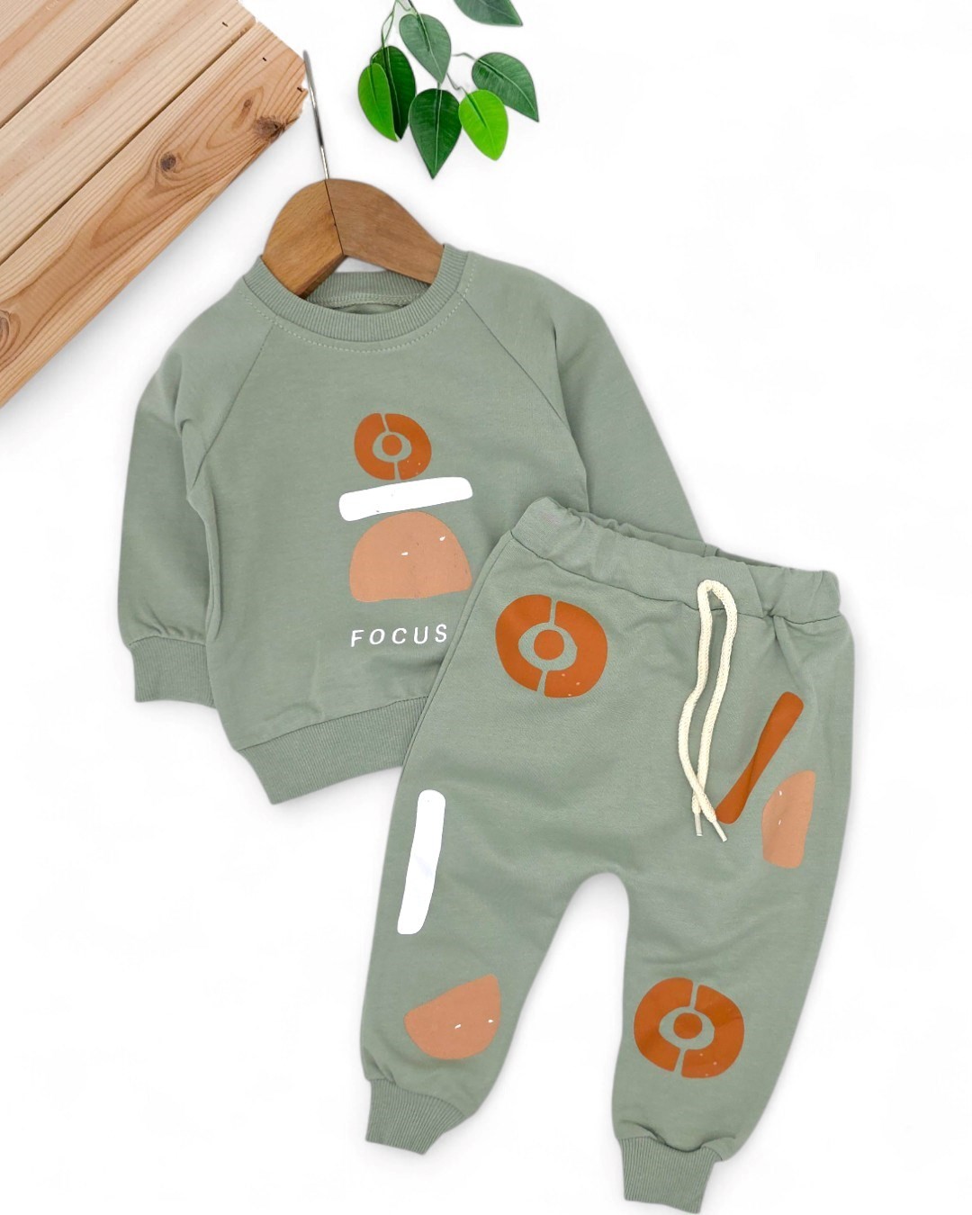 Erkek Bebek Mevsimlik Focus Baskılı Sweatshirt ve Altlı 6-9-12-18-24 Ay Şık Bebek Takımı R2113 - YEŞİL