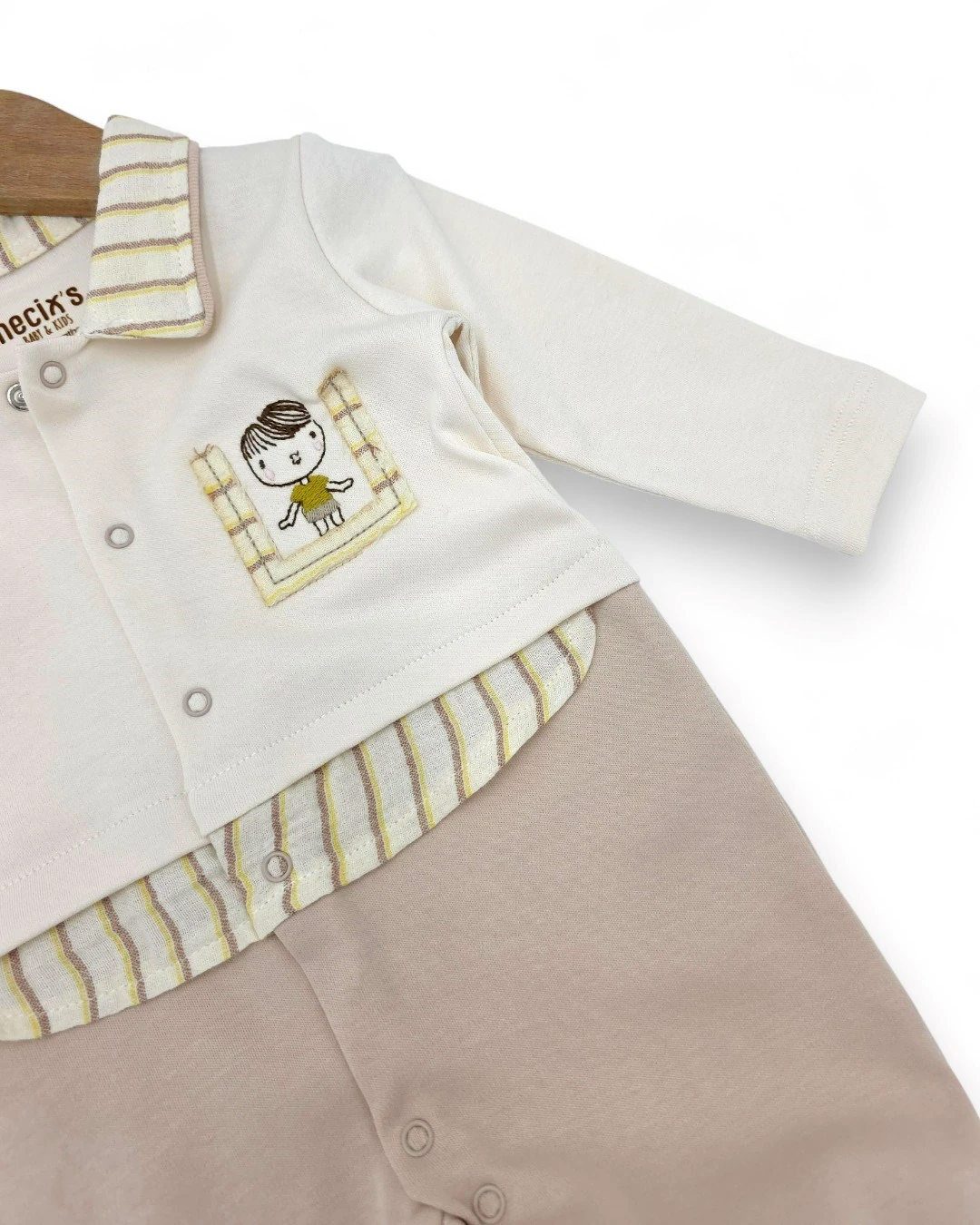 Erkek Bebek Yeni Doğan Bebek Tulumu, 0-3-6 Aylık Süveter Görünümlü Şık Yakalı Bebek Tulum R2374