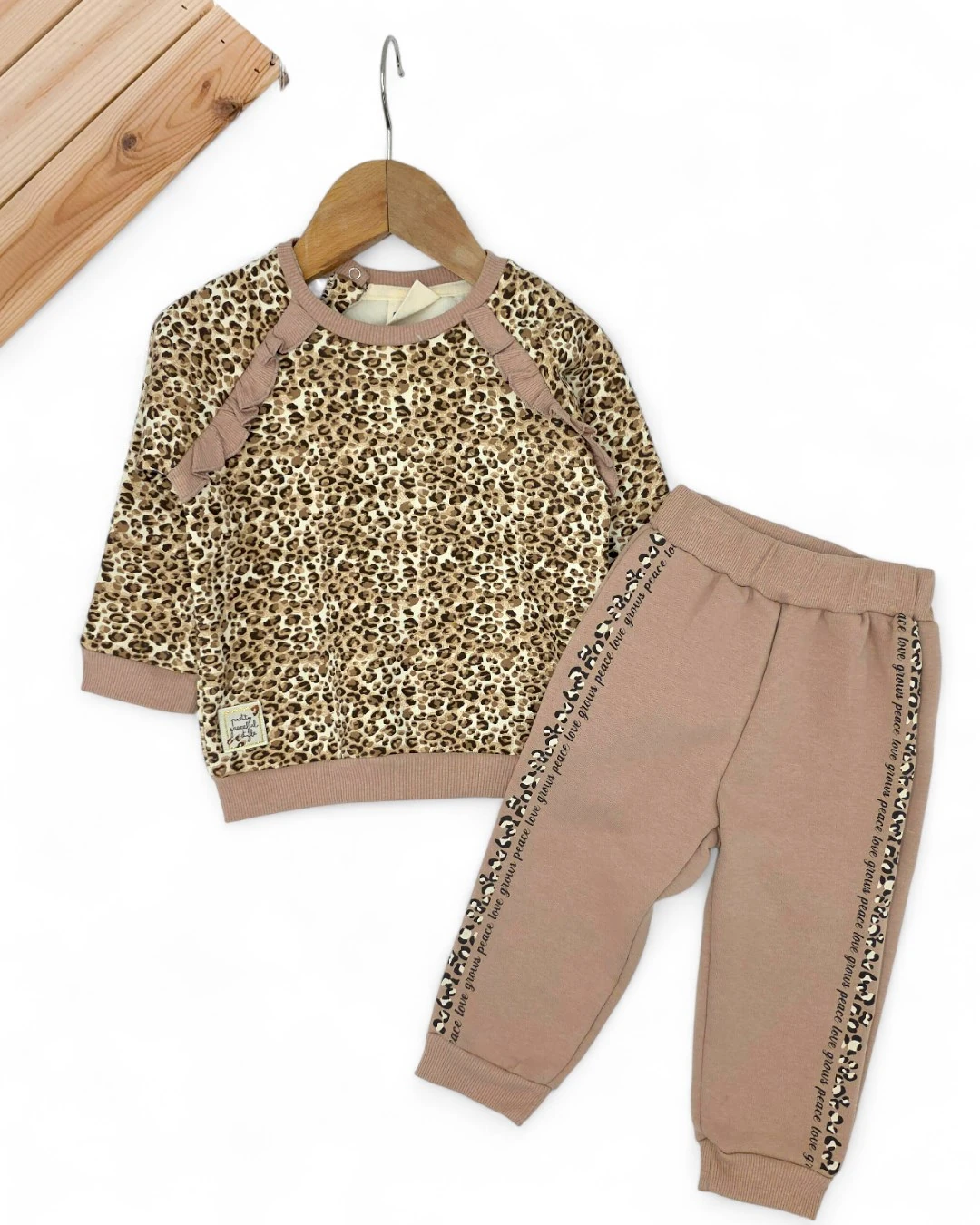 Kız Bebek Kışlık 3 İp Şardonlu Leopar Desenli 6-9-12-18-24 Ay Şık Bebek Takımı R2237