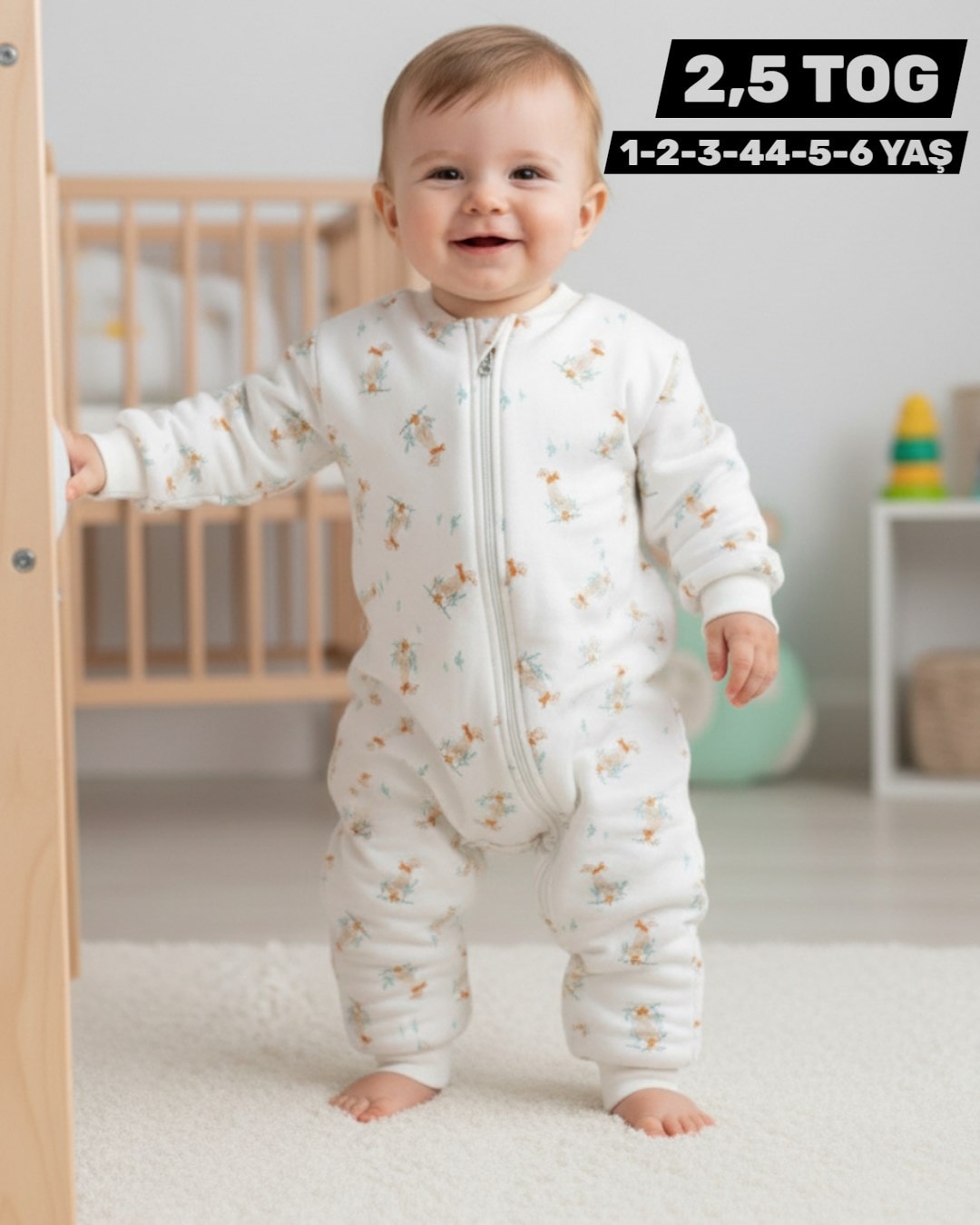 4-5-6 Yaş Kuğu Desenli Fermuarlı Çocuk Uyku Tulumu, 2,5 TOG Elyaf Dolgulu R2270