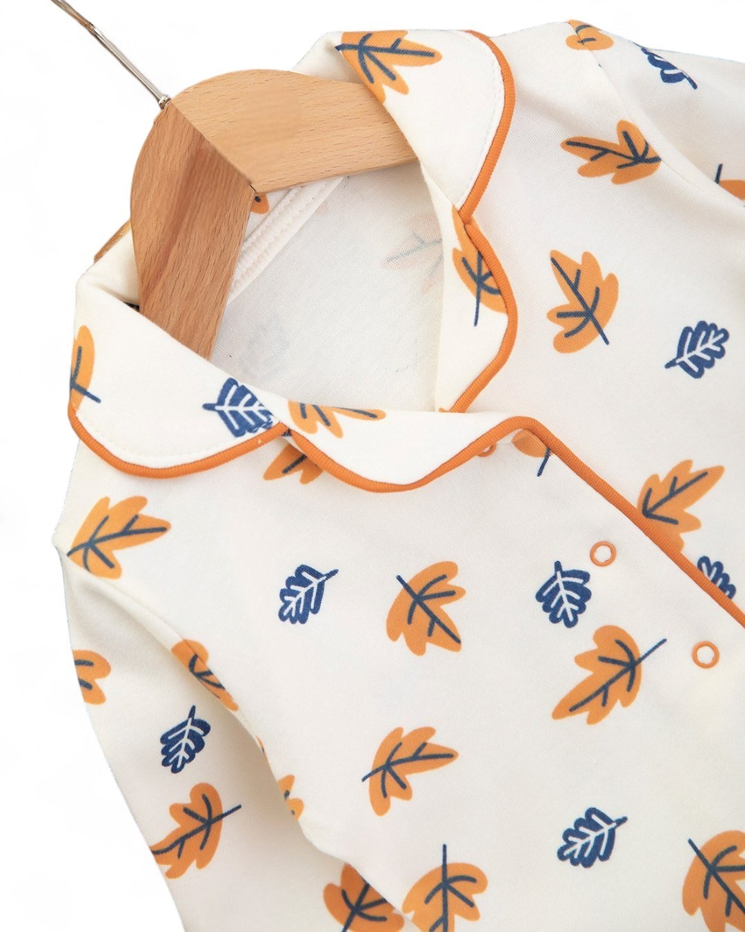 Yaprak Baskılı Kruvaze Yakalı 3-6-9-12 Ay %100 Pamuklu Pijama Takımı l Gecelik Takımı R2039