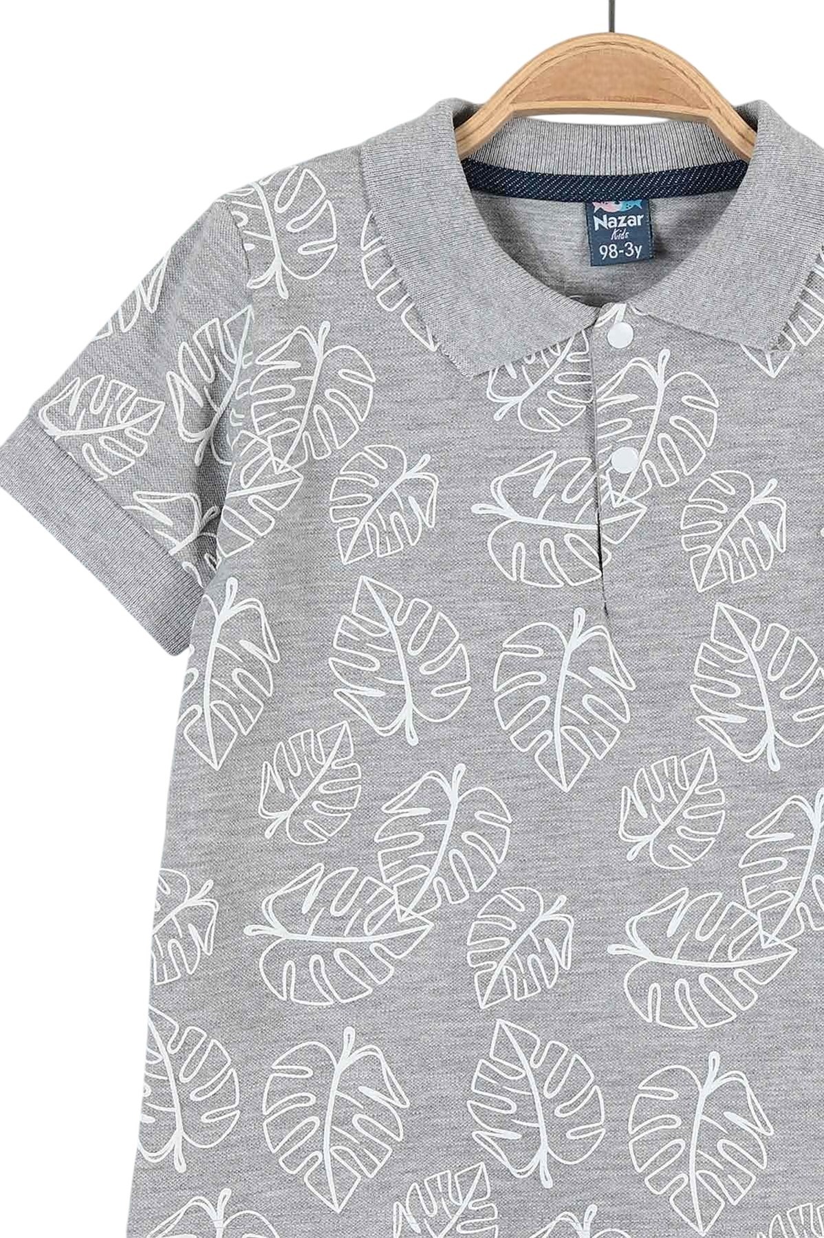 ERKEK ÇOCUK YAPRAK BASKILI YAZLIK POLO YAKA T-SHIRTLU ŞORTLU 2-10 YAŞ ÇOCUK TAKIMI R1711
