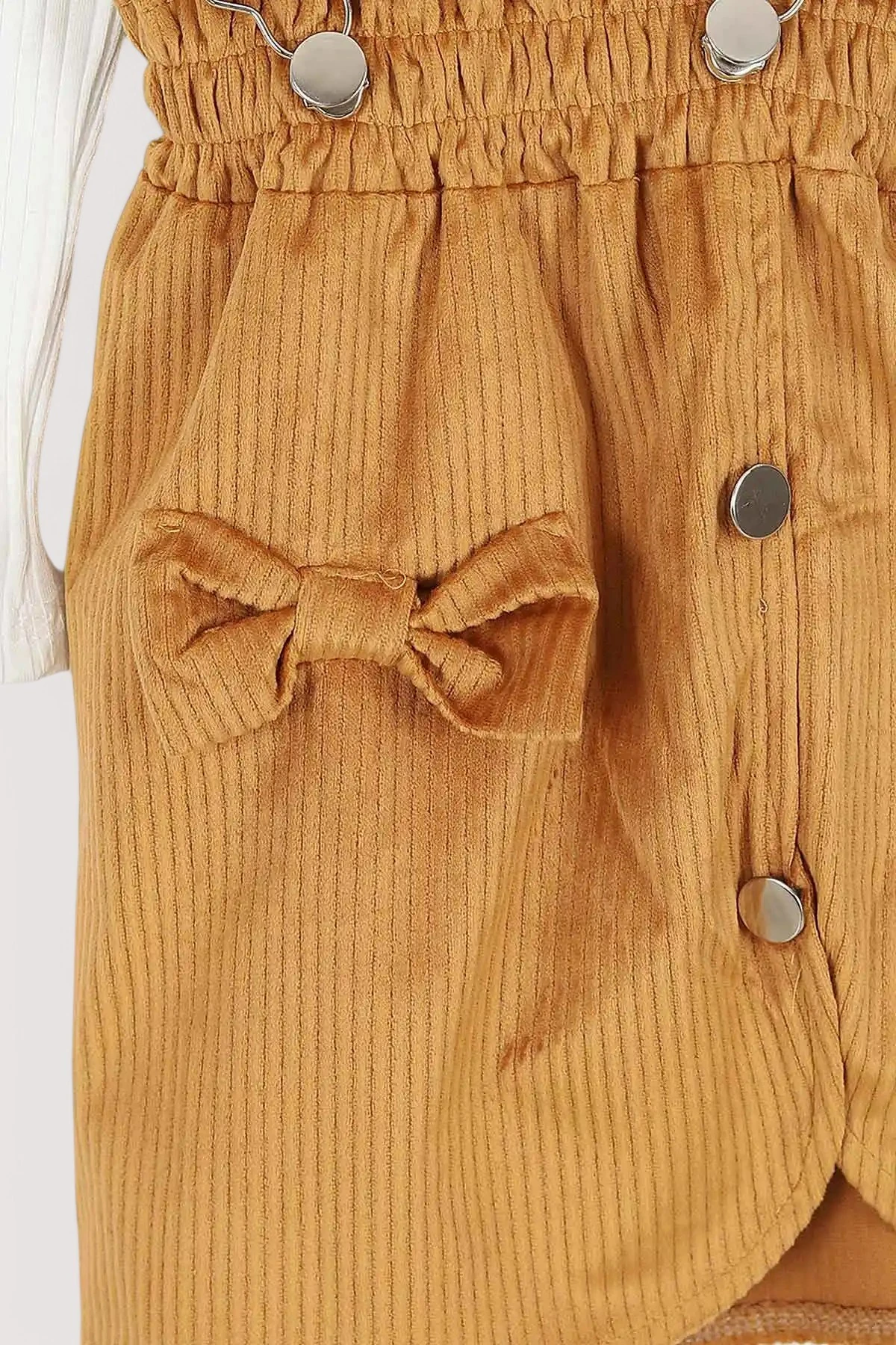 DAR KALIP ! KIZ ÇOCUK FİTİLLİ KADİFE ASKILIKLI ETEK VE BADİLİ ŞIK BAYRAMLIK ELBİSE R1592