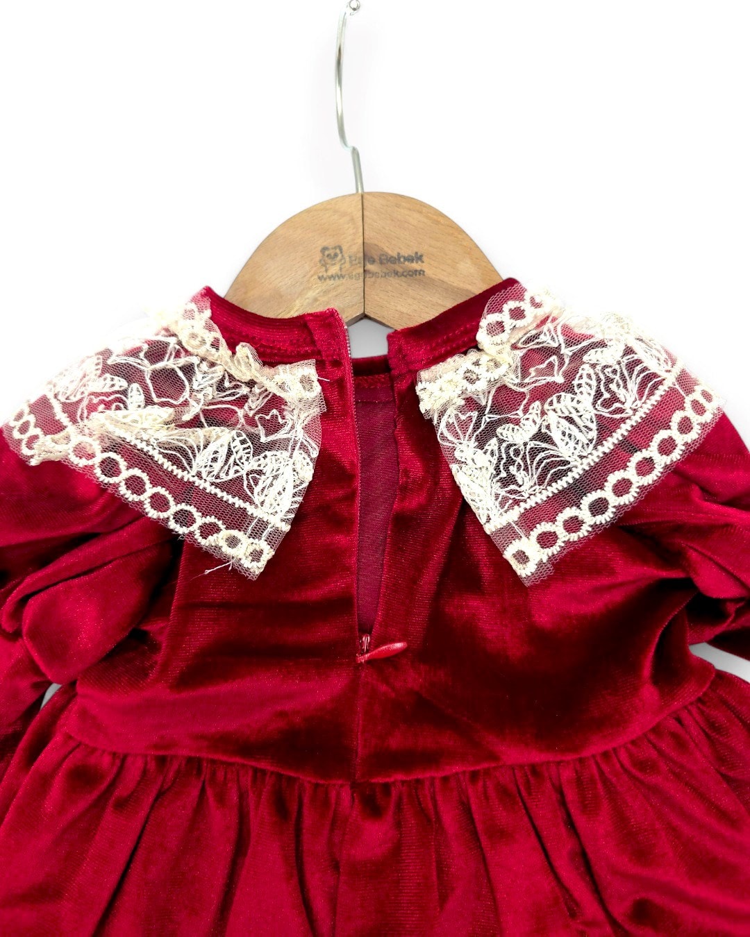 Kız Bebek Dantel Yakalı, 3-6-9-12-18 Aylık Bandanalı Kadife Elbise, İçi Astarlı Kadife Elbise R2330