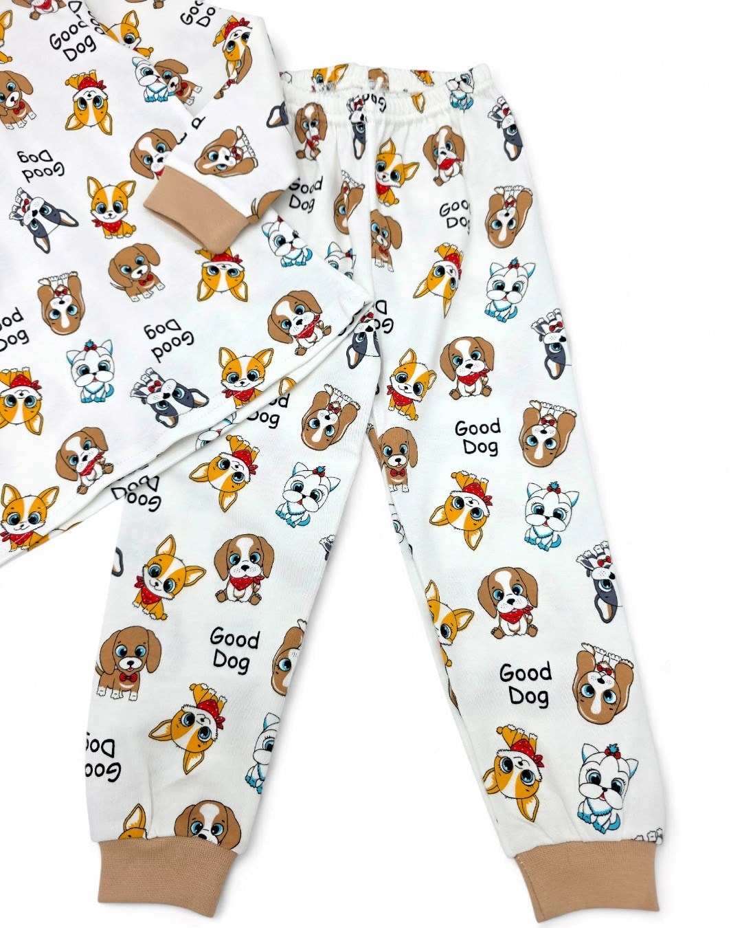 Erkek Bebek Köpekler Baskılı Mevsimlik %100 Pamuklu Bisiklet Yakalı Gecelik Pijama Takımı 6-24 Ay R2253