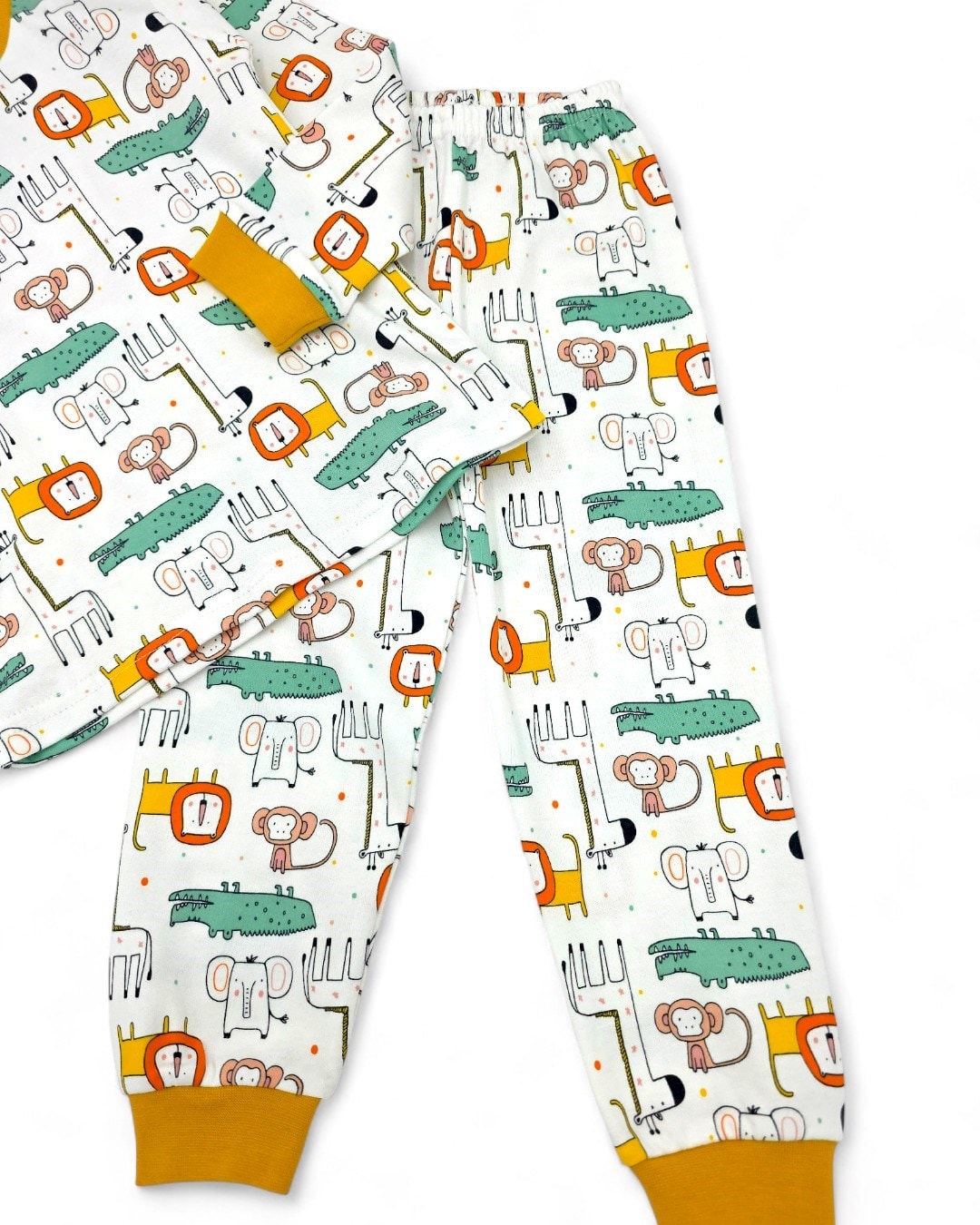 Erkek Bebek Hayvanlar Baskılı Mevsimlik %100 Pamuklu Bisiklet Yakalı Gecelik Pijama Takımı 0-6 Yaş R2253