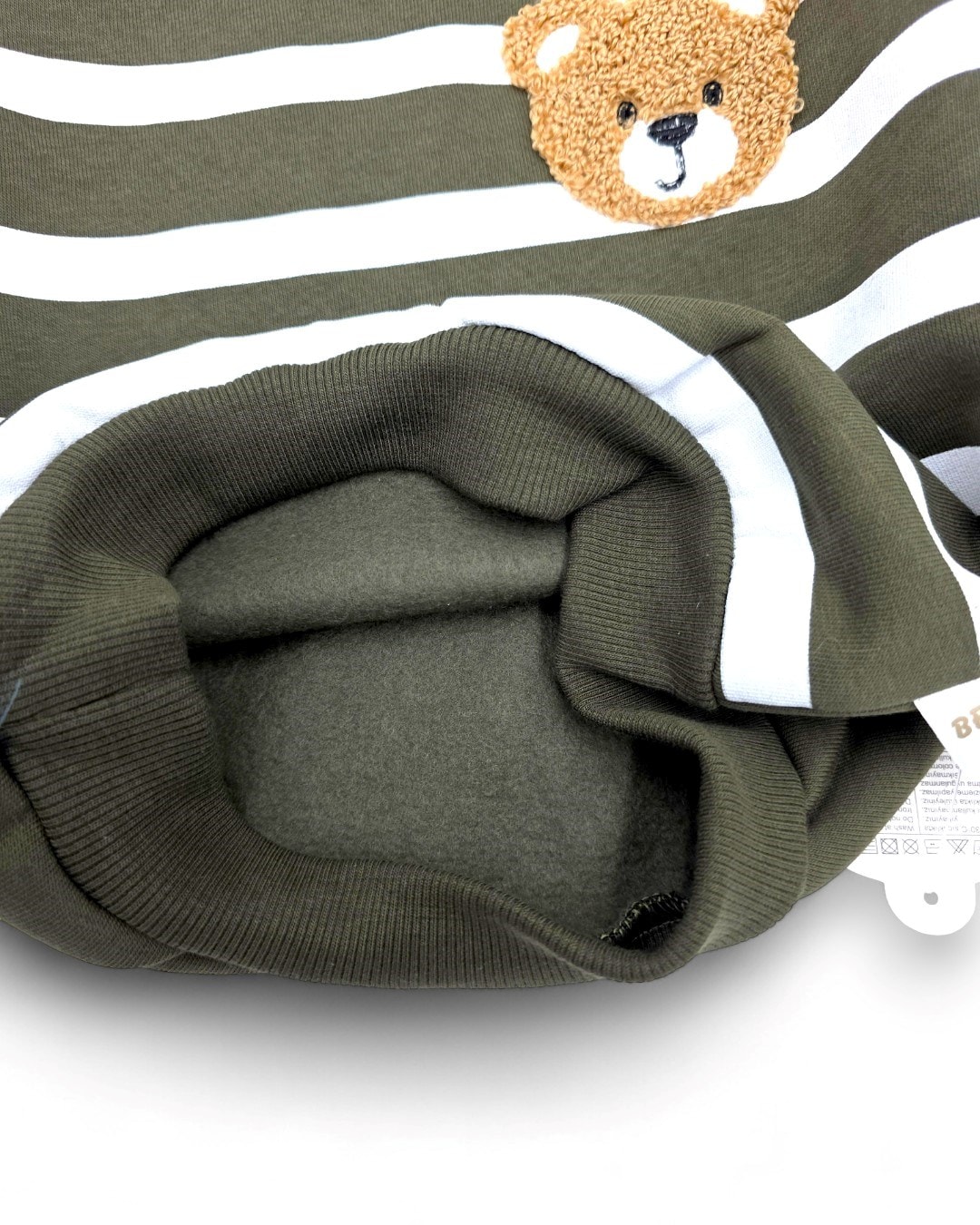 Erkek Bebek Çizgili 1-2-3 Yaş, Ayıcık Nakışlı Kışlık 3 İp Şardonlu Alt Üst Eşofman Takımı R2335