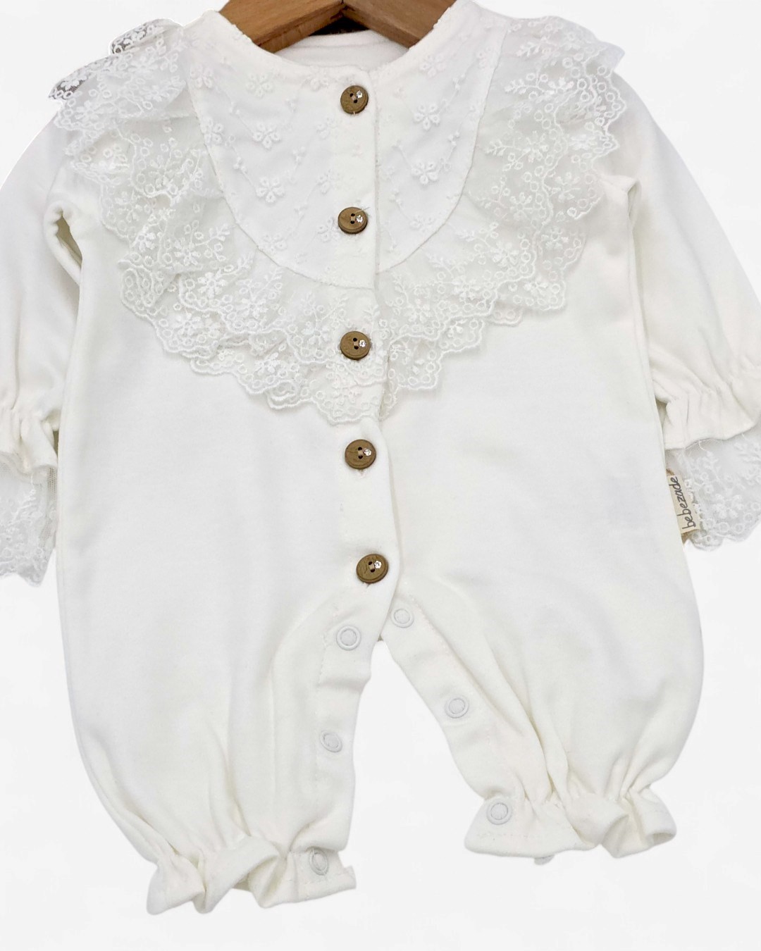 KIZ BEBEK FİSTO DANTEL DETAYLI ŞAPKALI 0-3-6-9-12 AY ŞIK BEBEK TULUMU R2004