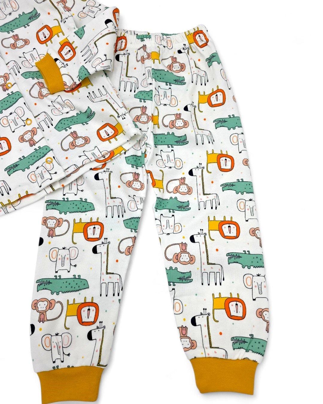 Erkek Bebek Hayvanlar Baskılı Mevsimlik %100 Pamuklu Çıtçıtlı Gecelik Pijama Takımı l 6-24 Ay R2252