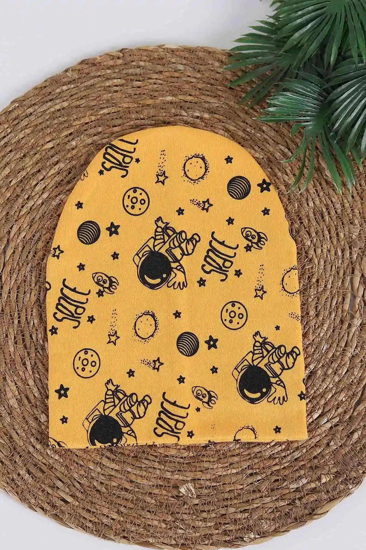 Space Baskılı Penye Kumaş Çocuk Beresi 1-3 Yaş BR36 - SARI