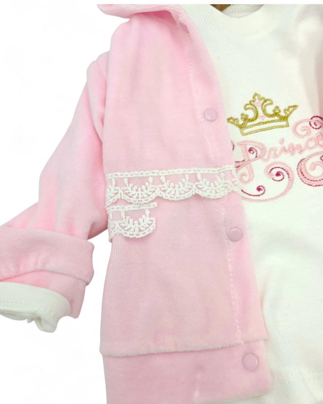 3-12 Ay Kız  Bebek Kışlık Kadife 3'lü Takım - Kapüşonlu Hırka, Çıtçıtlı Body ve Pantolonlu  R2212