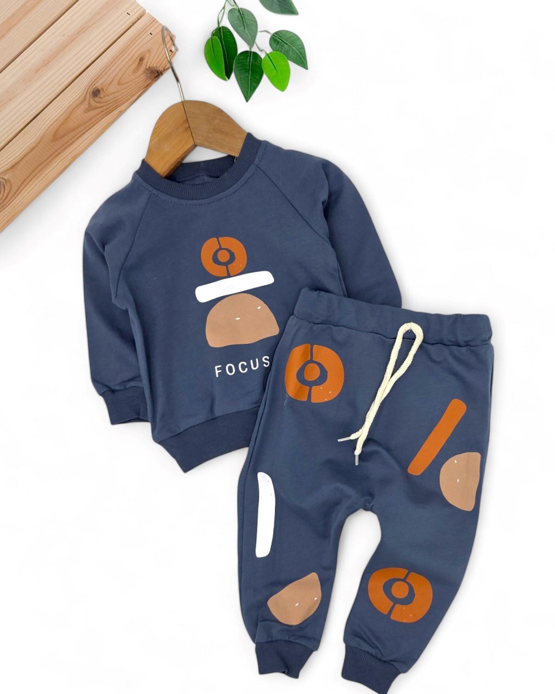Erkek Bebek Mevsimlik Focus Baskılı Sweatshirt ve Altlı 6-9-12-18-24 Ay Şık Bebek Takımı R2113 - LACİVERT