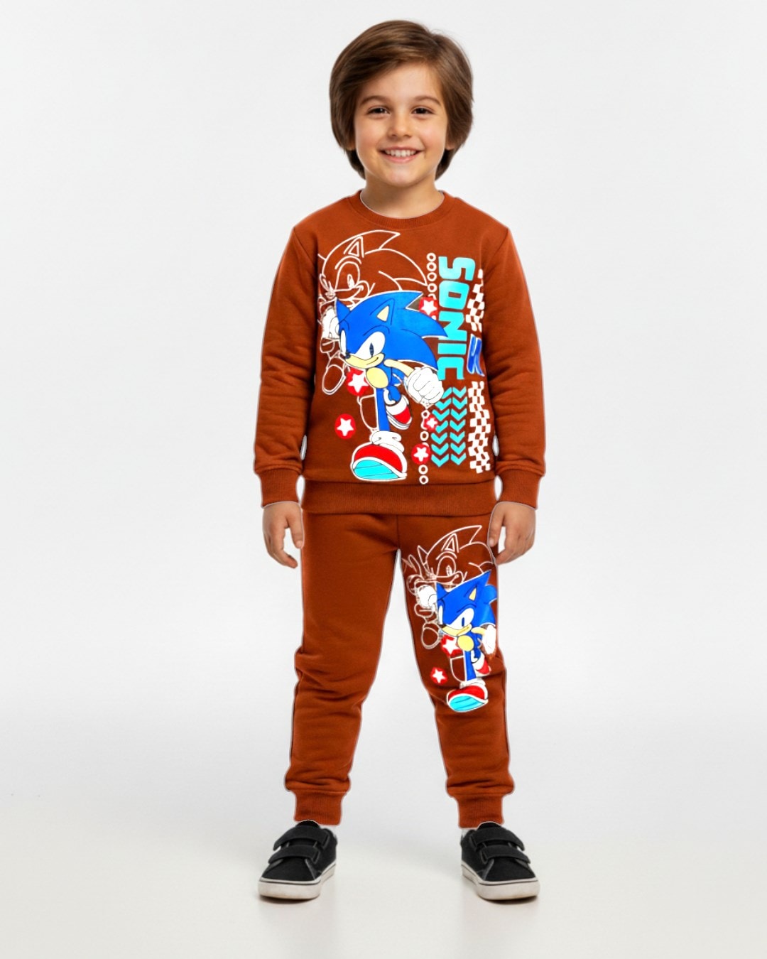 Sonic Baskılı Erkek Çocuk Mevsimlik İnce Eşofman Takımı l İnterlok Kumaş %100 Pamuklu l 2-10 Yaş l R2251 - KİREMİT