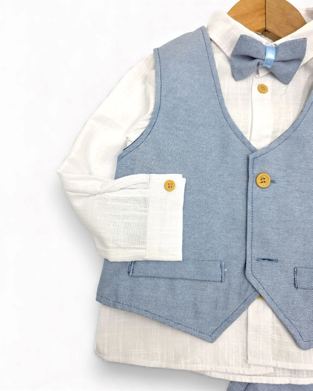 Erkek Bebek Papyonlu Cepken Yelekli Mevimlik 4'lü Şık Kombin, Düğün, Bayram Takımı 6-9-12-18-24 Ay R2385