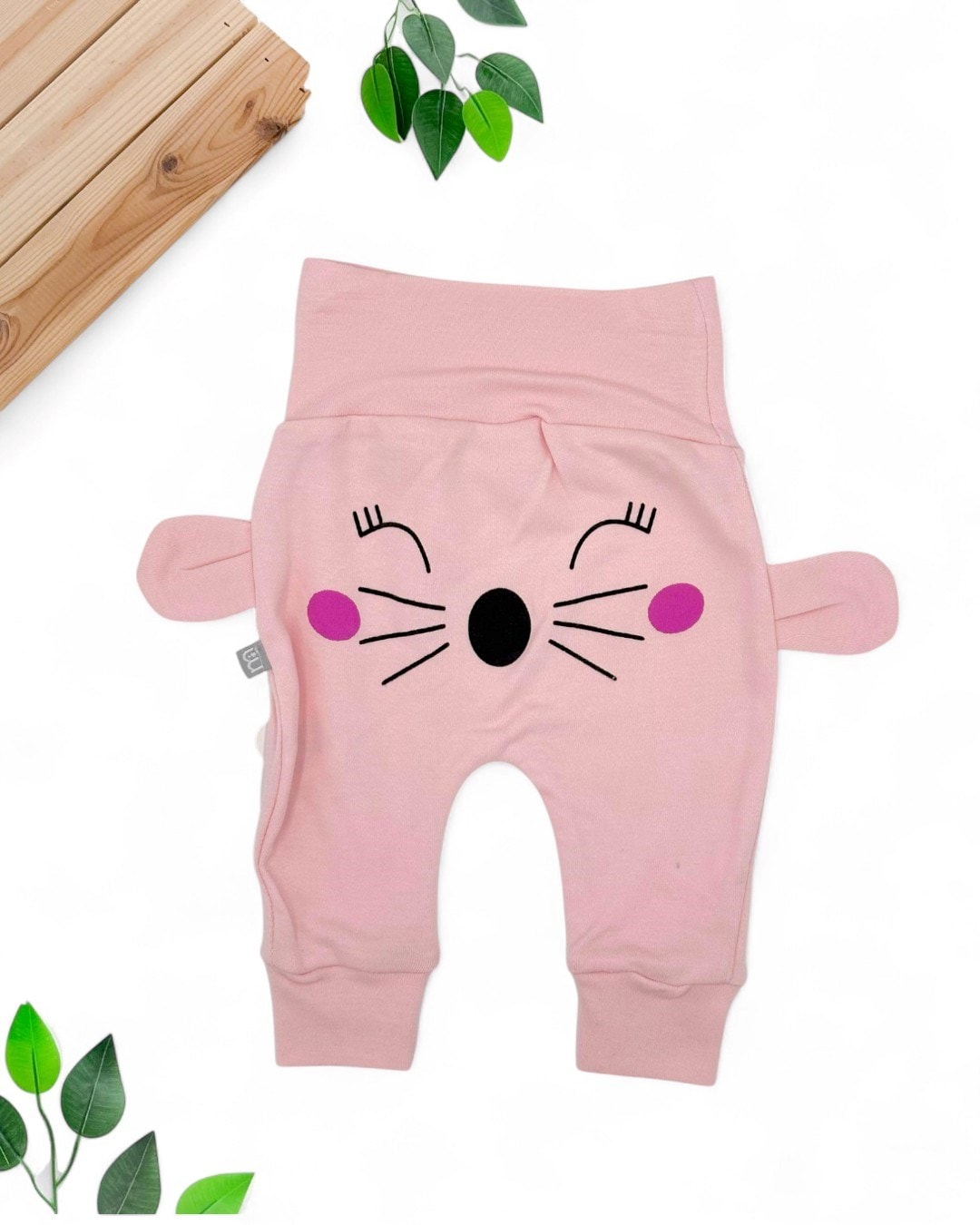 KIZ BEBEK YENİ DOĞAN POPOSU BASKILI MEVSİMLİK İNTERLOK 0-3-6-9-12 AY TEK ALT PİJAMA  TA25 - PEMBE
