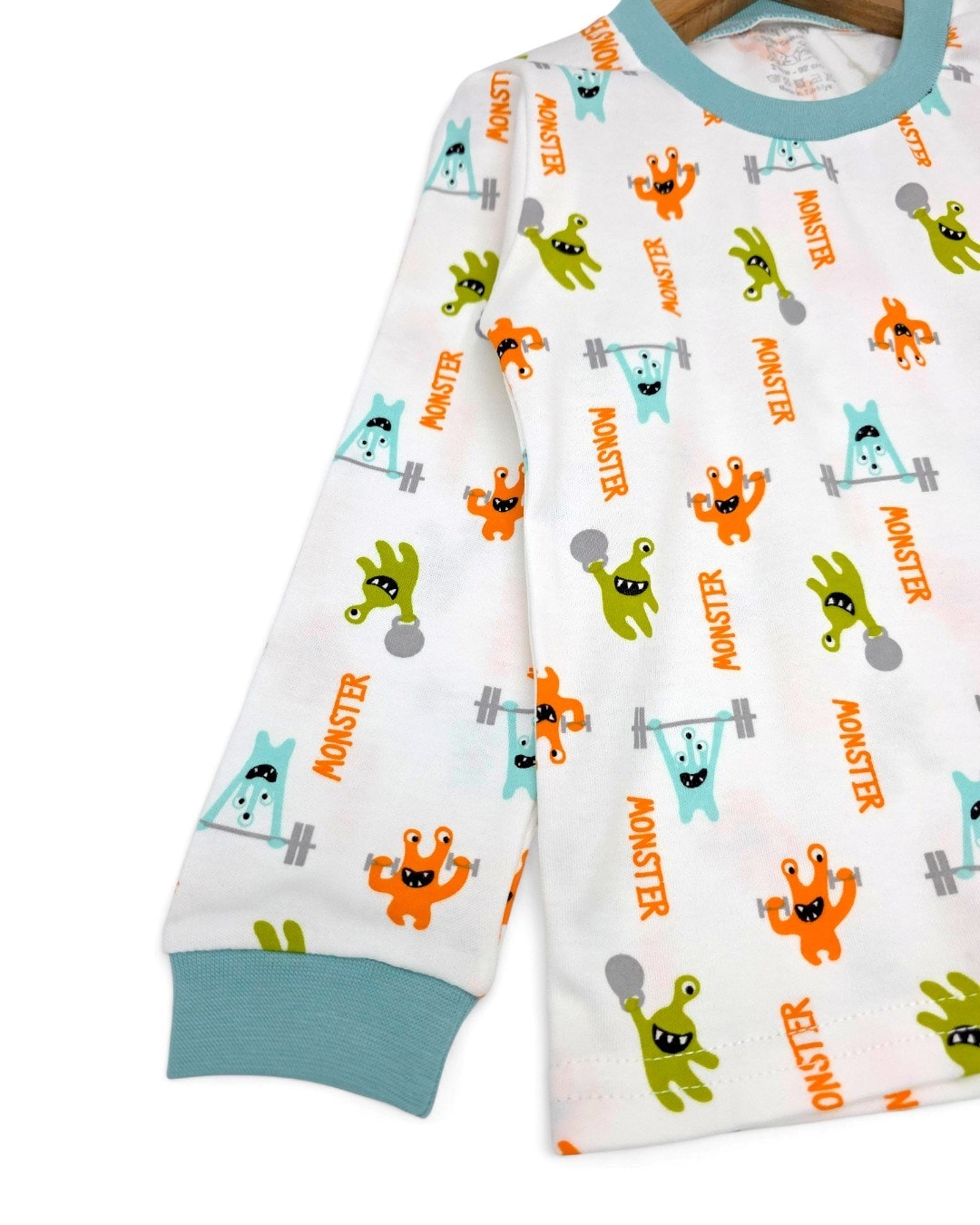 Erkek Bebek Baskılı Mevsimlik %100 Pamuklu Bisiklet Yakalı Gecelik Pijama Takımı 6-24 Ay R2253