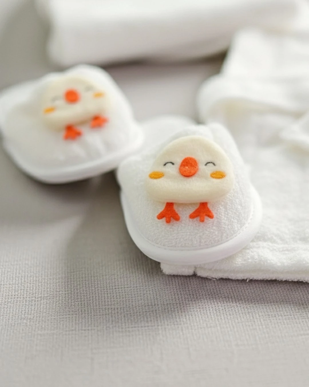 Bebek Kuş Nakışlı 4'lü Havlu & Bornoz Banyo Seti, Yeni Doğan Bornoz Takımı BN15