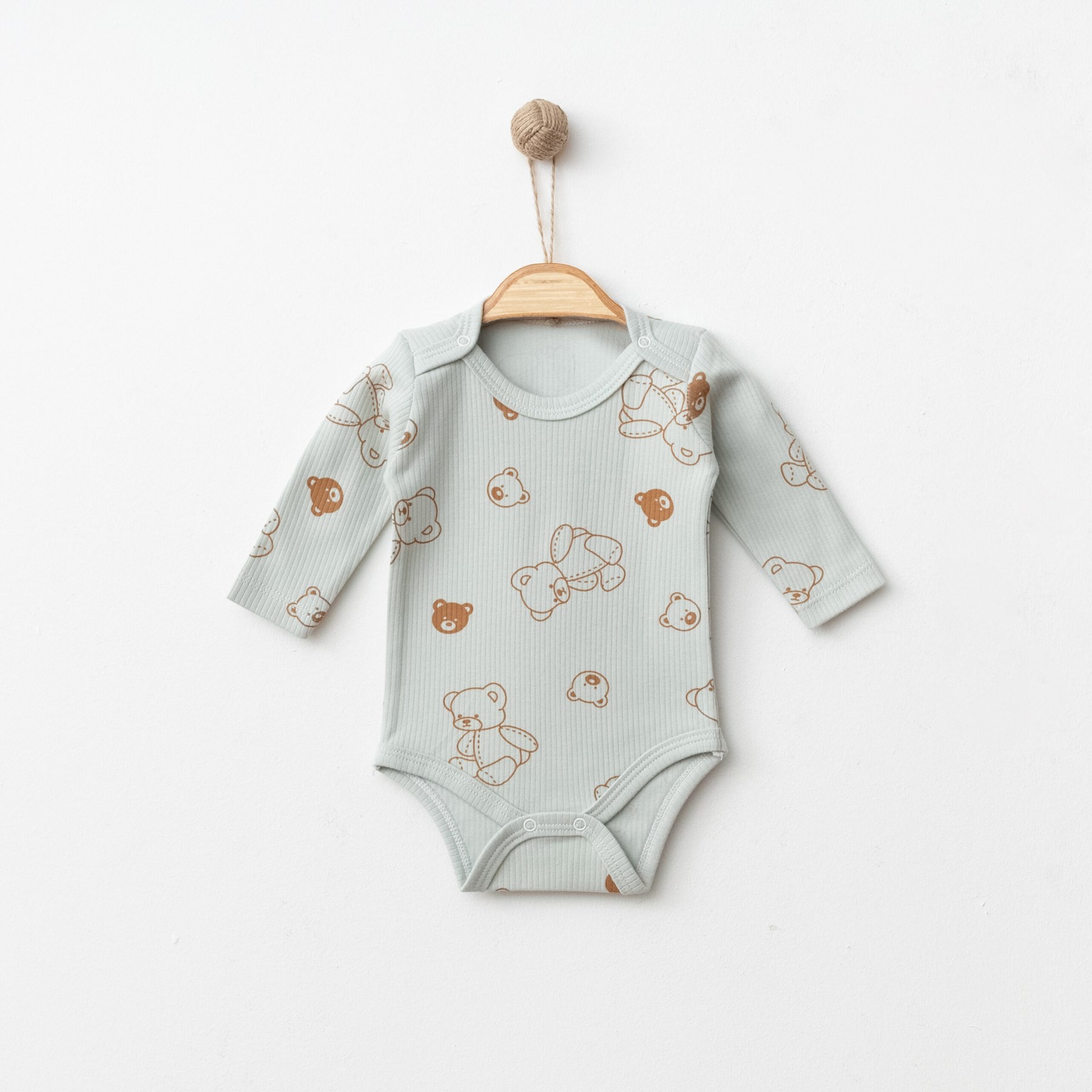 UZUN KOLLU FİTİLLİ AYI BASKILI BEBEK ÇITÇITLI BODY, ZIBIN, ATLET 0-3 YAŞ R1440 - YEŞİL