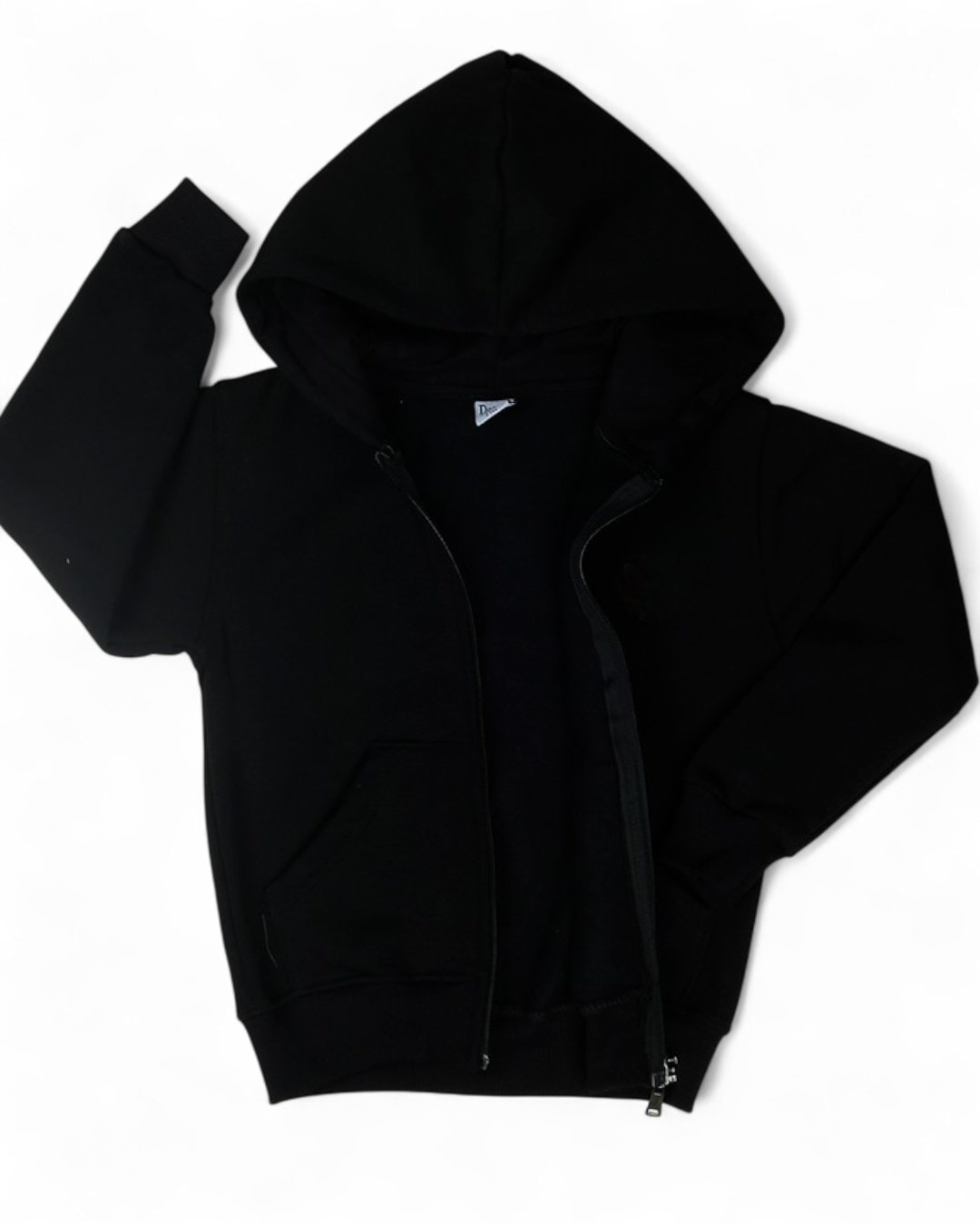 6-16 Yaş Basic Fermuarlı Siyah Kapüşonlu Hırka - Rahat Kışlık Sweatshirt / 3 İp Şardonlu R2216