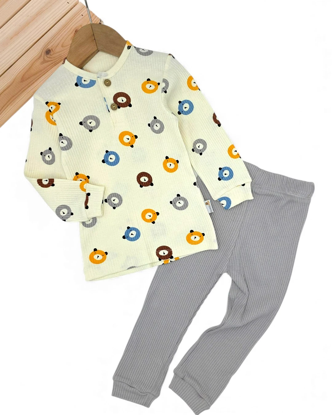 Erkek Bebek Fitilli Mevsimlik Sevimli Ayıcık Baskılı 6-9-12-18-24 Ay Ribanalı Alt Üst Şık Takım R2382