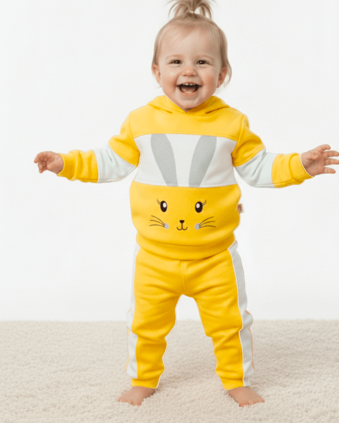 Kız Bebek Tavşan Baskılı Sweathirt Takımı / Alt Üst Takım R2223 - SARI