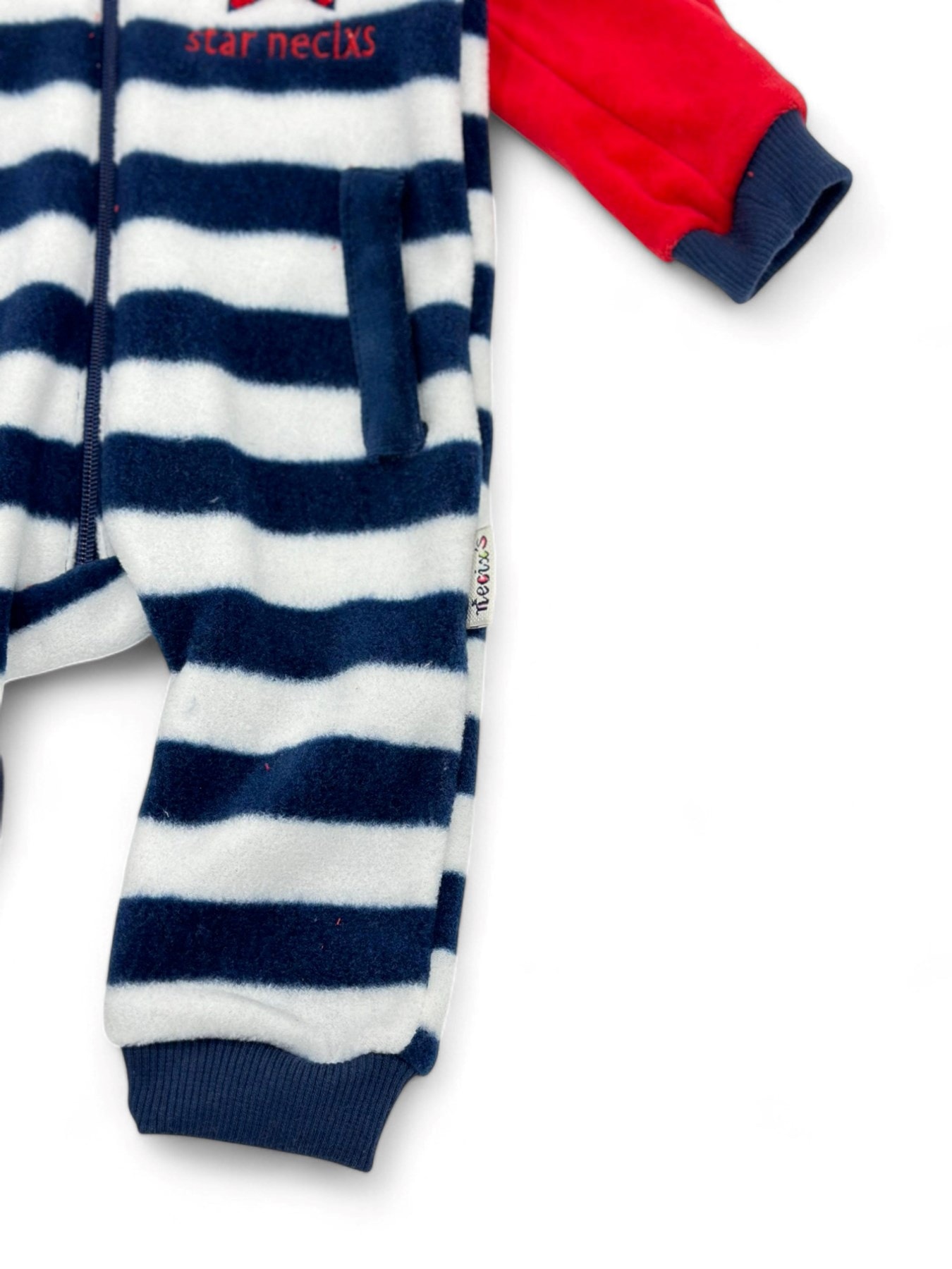 Erkek  Bebek Kışlık Fermuarlı Çizgili Kulak Detaylı Welsoft Tulum 3-6-9-12 Ay R1324