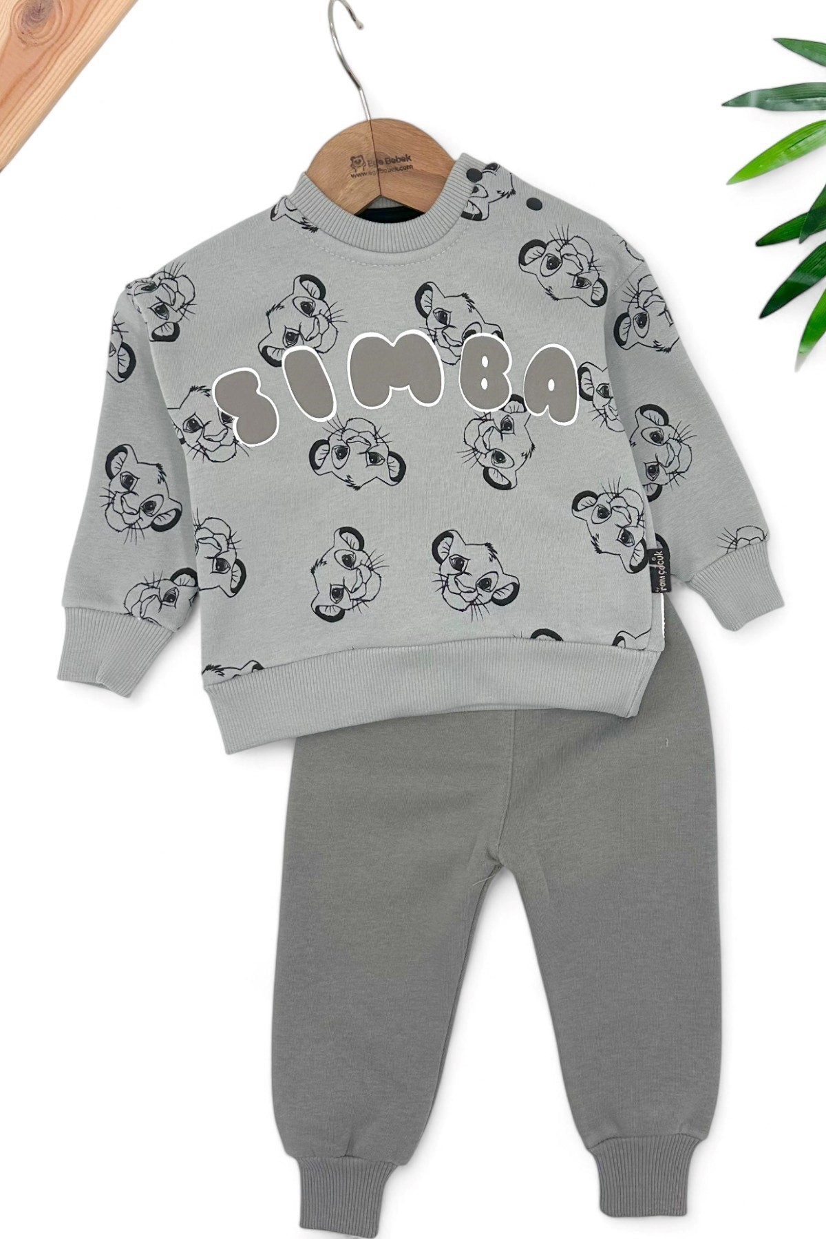 ERKEK ÇOCUK SİMBA BASKILI 3 İP ŞARDONLU KIŞLIK 3-6-9-12-18 AY BEBEK TAKIMI R1452 - GRİ