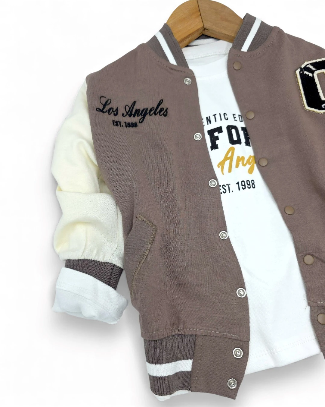 Erkek Çocuk Mevsimlik C Nakışlı Kolej Ceketli, Pantalonlu Sweatshirtlü 3'lü Şık Alt Üst Takım R2384