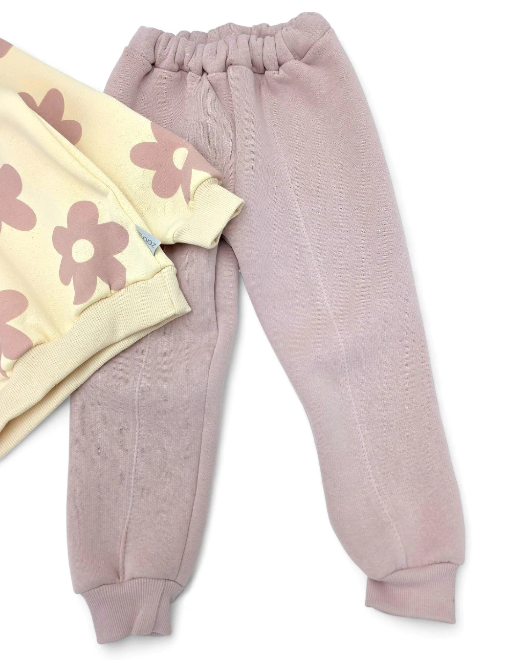 Kız Çocuk Kışlık 2-3-4-5 Yaş Çiçek Baskılı 3 İp Şardonlu Alt Üst Eşofman Takımı R2300