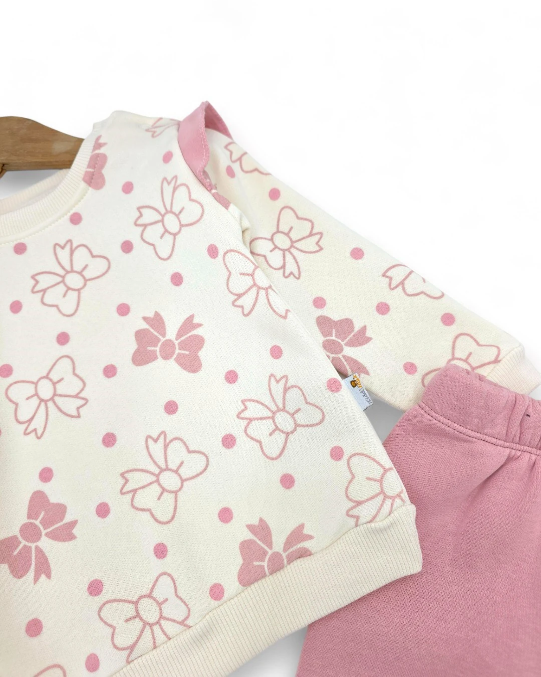 Kız Bebek Fiyon Baskılı Kışlık 3 İp Şardonlu Fırfırlı 6-9-12-18-24 Ay Alt Üst Şık Takım R2310