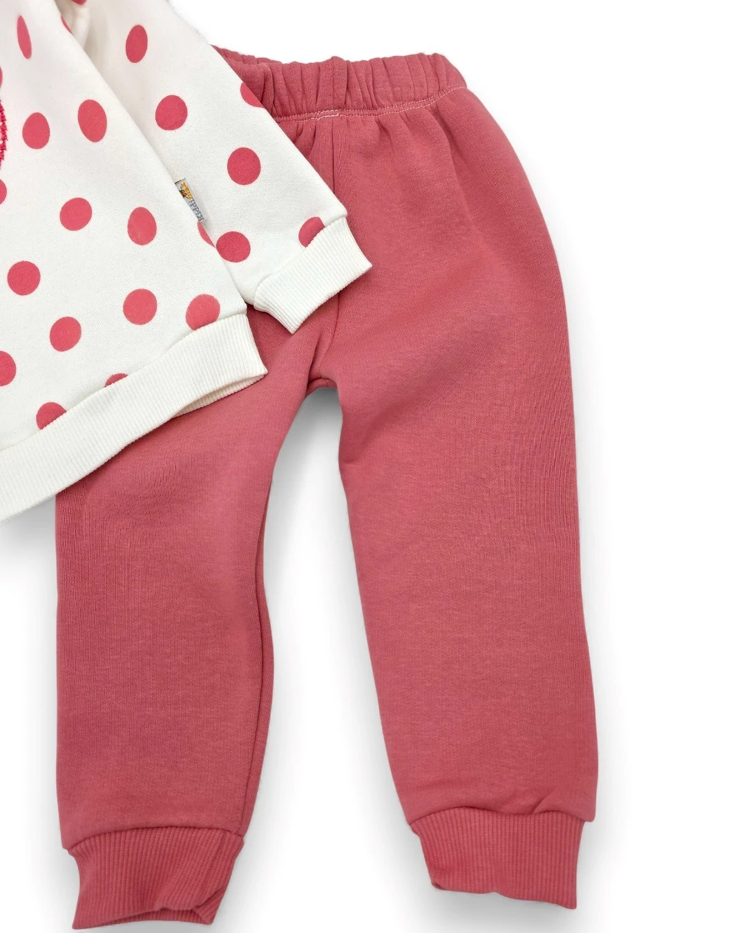 Kız Bebek Puantiyeli Nakışlı, Kışlık 3 İp Şardonlu 6-9-12-18-24 Aylık Alt Üst Bebek Takımı R2392