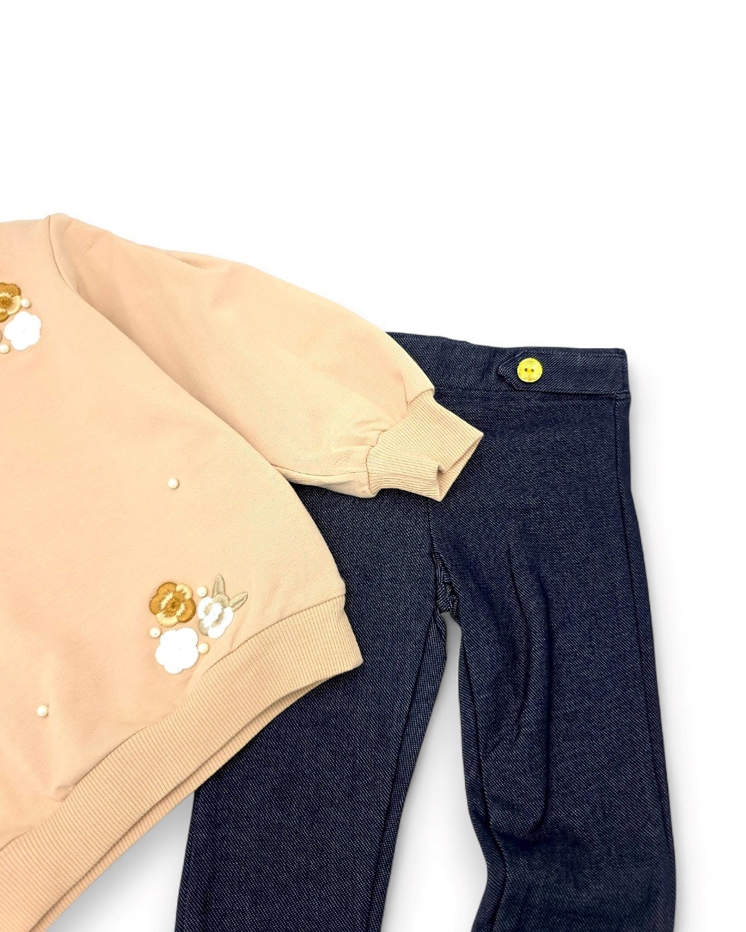 Kız Çocuk Çiçek Nakışlı Yaka Detaylı, Taytlı 2-10 Yaş Arası, Şık Alt Üst Takım R2329