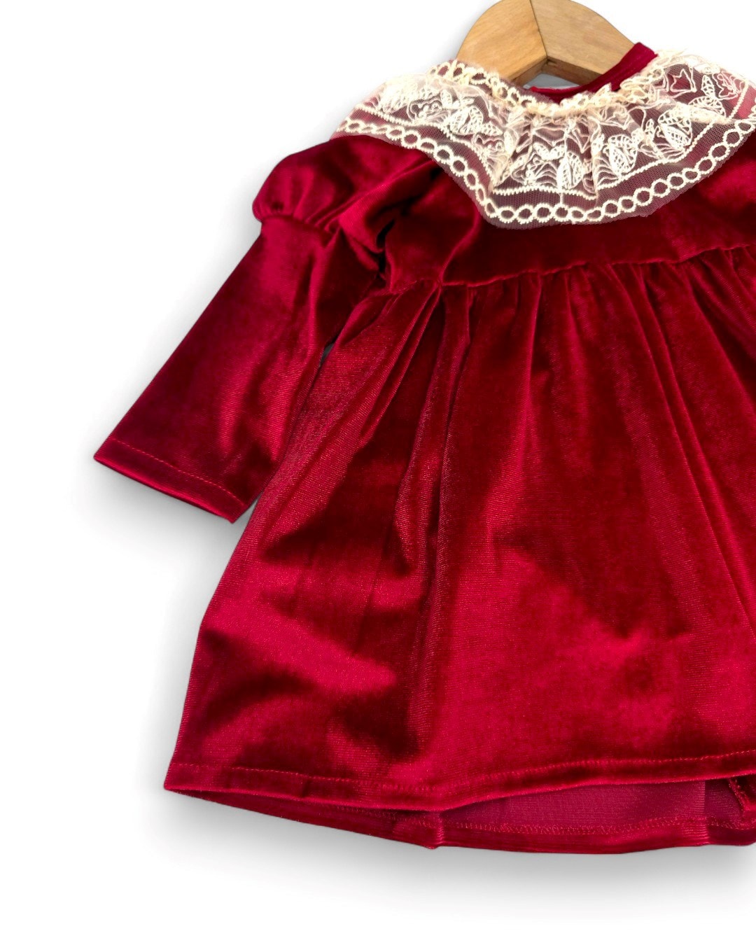 Kız Bebek Dantel Yakalı, 3-6-9-12-18 Aylık Bandanalı Kadife Elbise, İçi Astarlı Kadife Elbise R2330