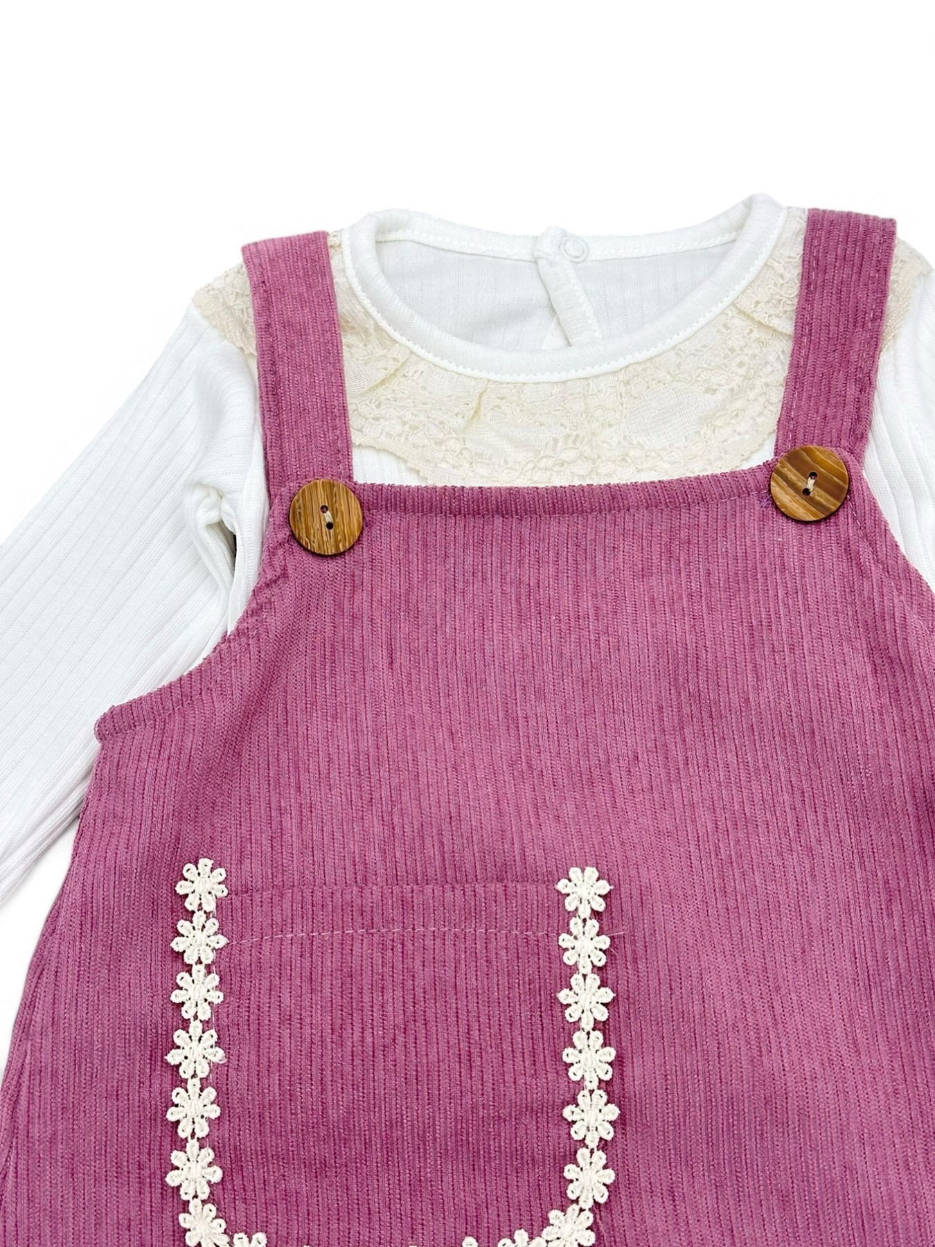 KIZ BEBEK MEVSİMLİK ÇİÇEK AKSESUARLI SALOPET 3-6-9-12-18 AY  ELBİSE VE İÇ BADİSİ R1553