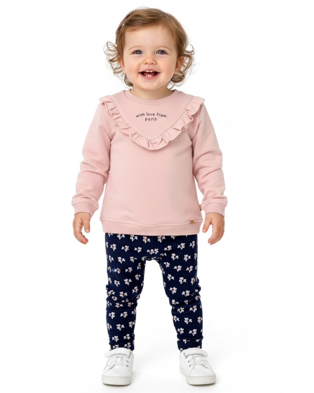 Kız Bebek 6-9-12-18-24 Aylık Taytlı, Fırfır Detaylı Alt Üst Şık Takım R2322 - PUDRA