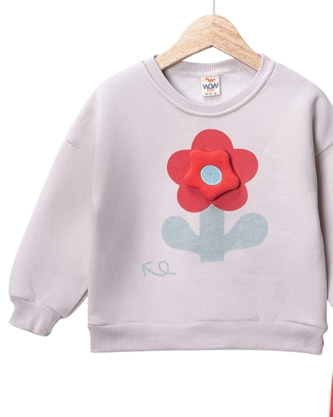 Kız Çocuk 1-2-3-4 Yaş Kışlık 3 İp Şardonlu, Çiçek Detaylı Alt Üst Eşofman Takımı R2341