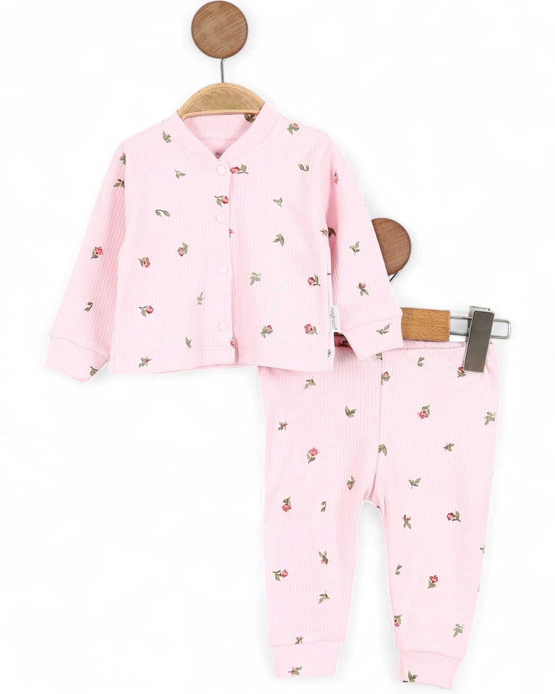 Kız Bebek Lale Baskılı İnce Fitilli Gecelik Pijama Takımı Çıtçıtlı  Alt Üst Takım  R1474 - PEMBE