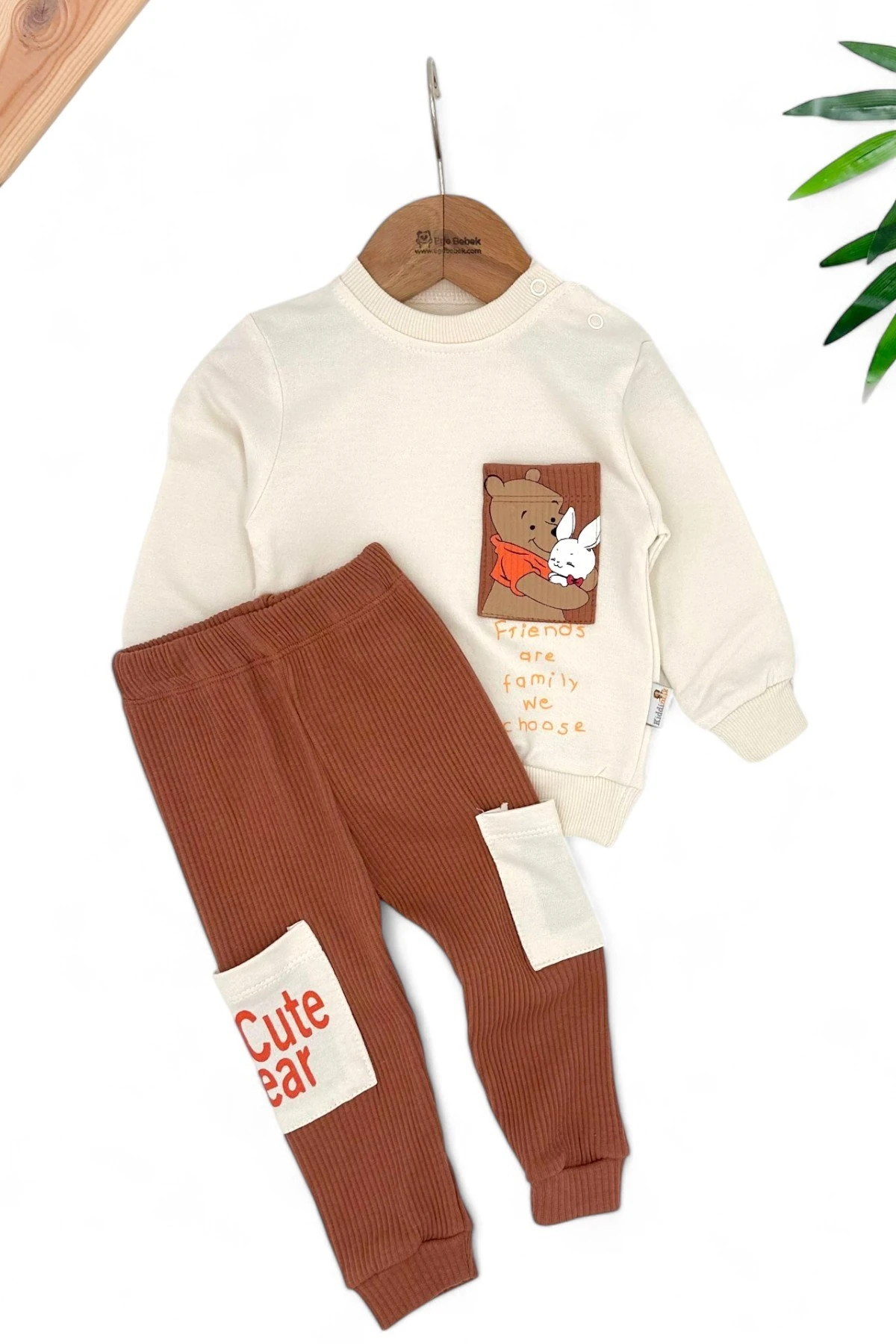 Erkek Bebek Pooh Baskılı Fitilli Altlı Mevsimlik Uzun Kollu 6-9-12-18-24 Ay Bebek Takımı R1485