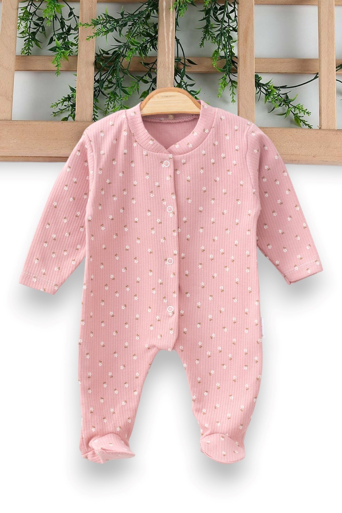 KIZ BEBEK MEVSİMLİK PATİKLİ ÇITÇITLI ÇİÇEK BASKILI YENİ DOĞAN TULUM 0-6 AY R953 - GÜL KURUSU