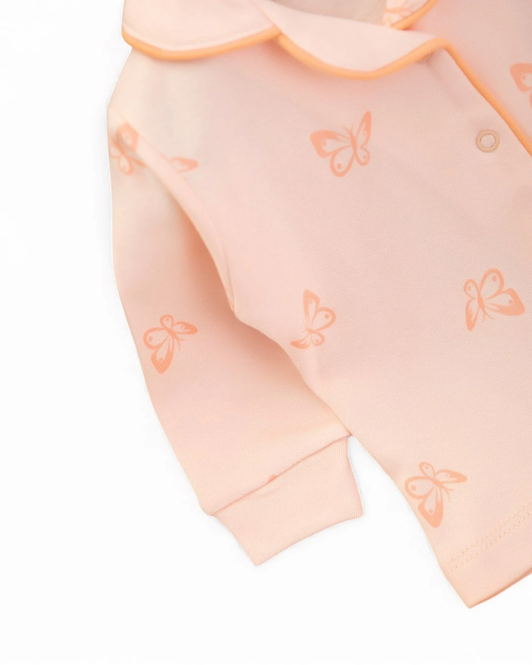 Kız Bebek Kelebek Baskılı Kruvaze Yakalı %100 Pamuklu Lüx Gecelik Alt Üst 2'li Takım R2376