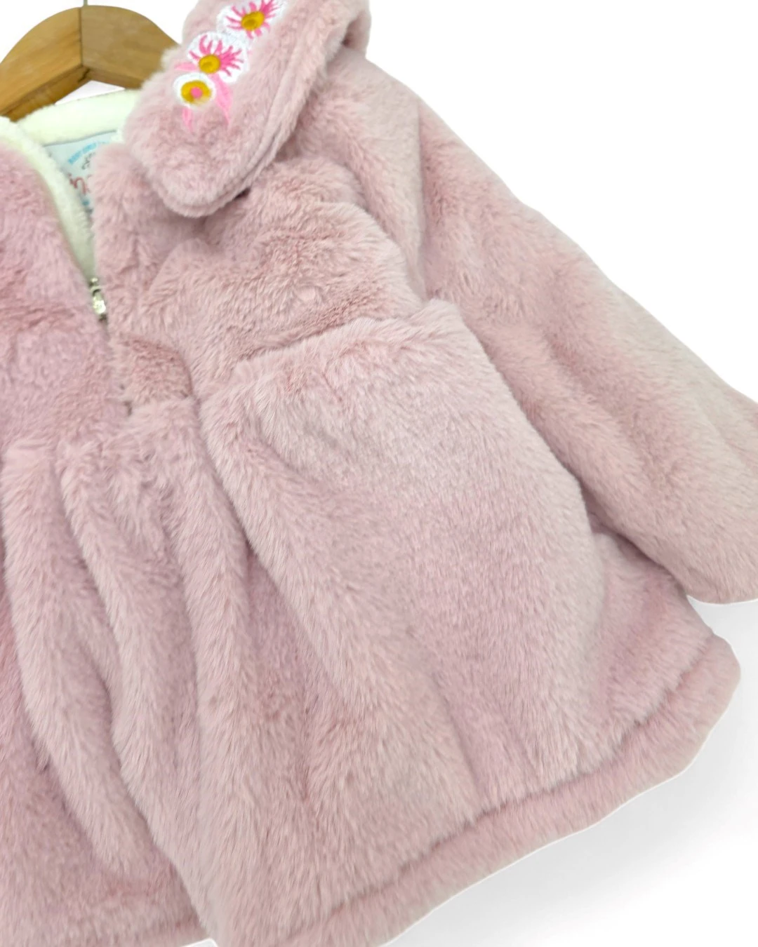 Kız Çocuk 2-3-4-5-6-7 Yaş Yakası Çiçek Nakışlı Peluş Mont R2243