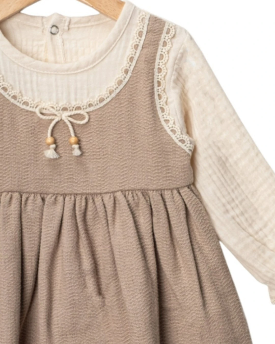 Kız Bebek 6-9-12-18-24 Aylık Müslin & Keten Şık Bohem Elbise, Mevsimlik Bayramlık Bebek Elbisesi R2345