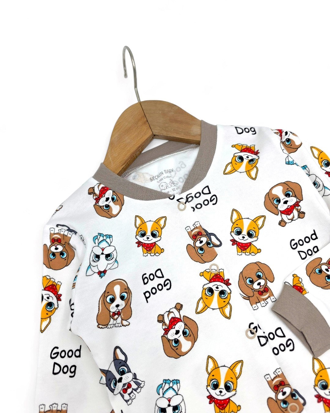Erkek Bebek Köpek Baskılı Mevsimlik %100 Pamuklu Çıtçıtlı Gecelik Pijama Takımı l 6-24 Ay R2252