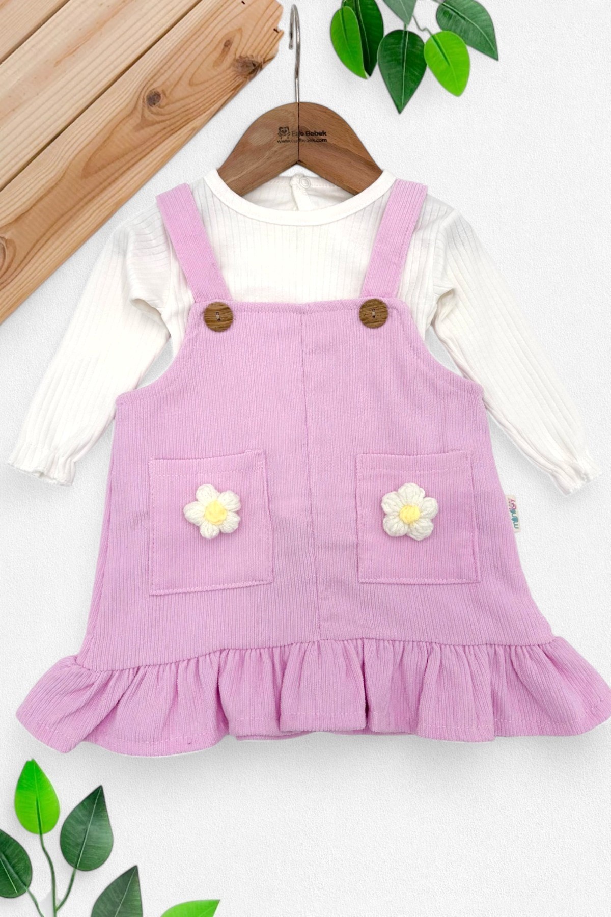 KIZ BEBEK MEVSİMLİK PAPATYA AKSESUARLI SALOPET 3-6-9-12-18 AY  ELBİSE VE İÇ BADİSİ R1552 - PEMBE