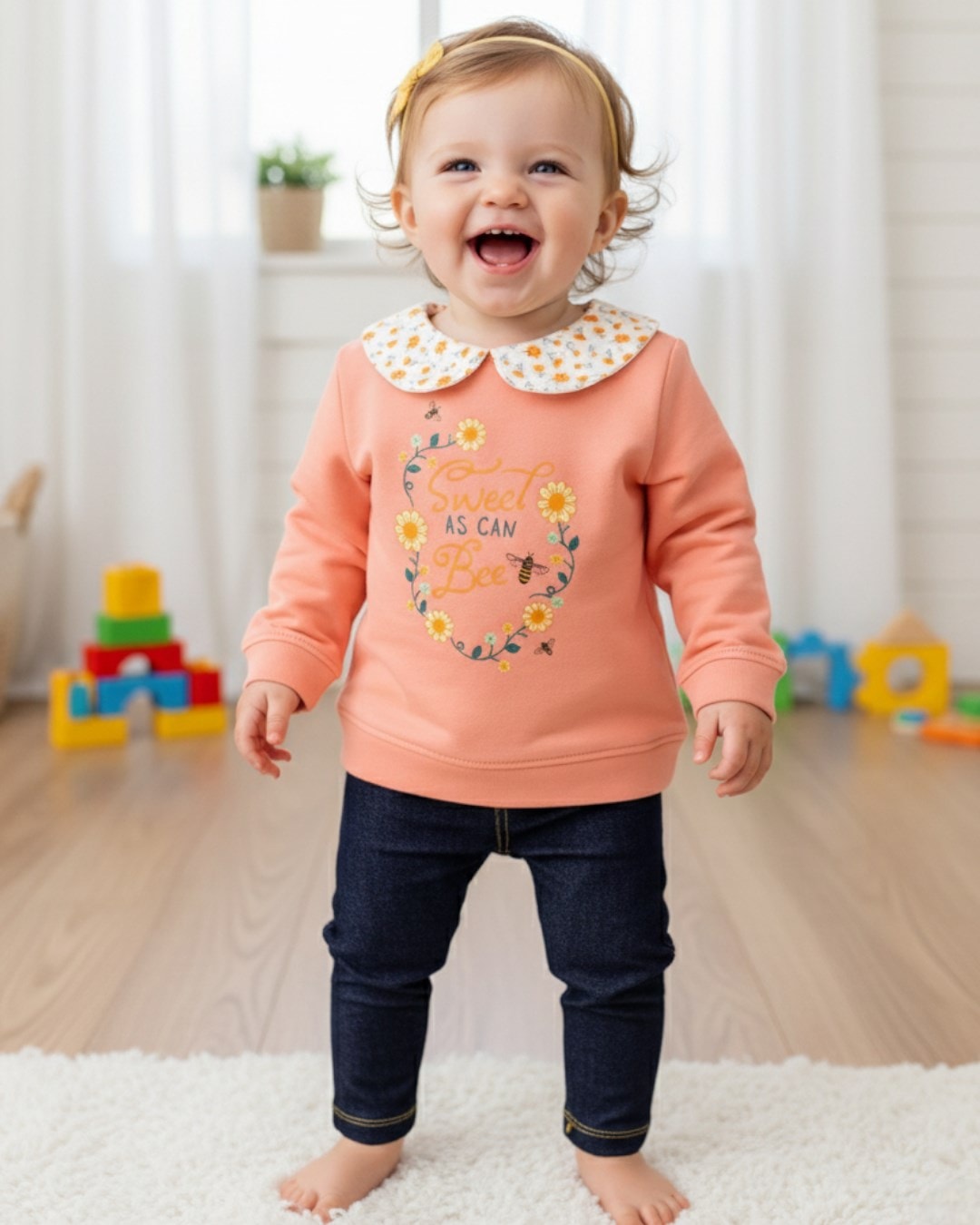 Kız Bebek 6-9-12-18-24 Aylık Bebe Yakalı, Pantalonlu Şık Bebek Takımı R2323 - SOMON