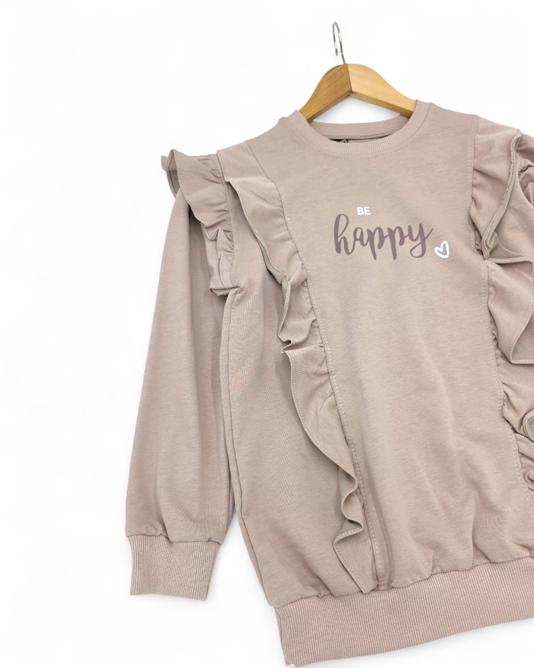 KIZ ÇOCUK BE HAPPY BASKILI 6-14 YAŞ FIRFIR DETAYLI MEVSİMLİK 2 İP ŞARDONSUZ EŞOFMAN TAKIMI R1252