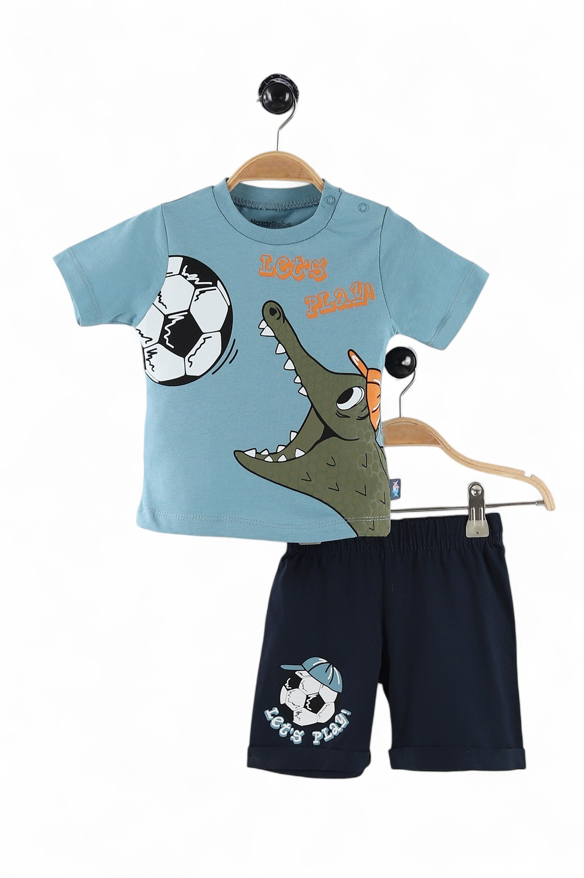 ERKEK BEBEK TİMSAH VE FUTBOL TOPU BASKILI 6-9-12-18-24 AY BEBEK TAKIMI OT74 - İndigo