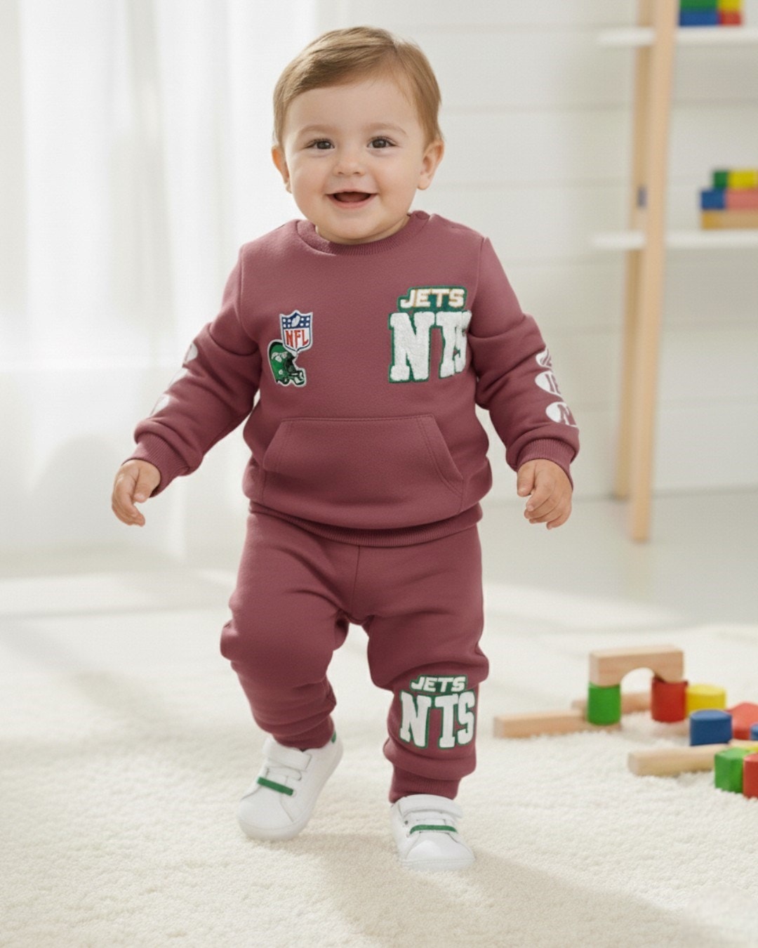 ERKEK BEBEK KIŞLIK 2 İP ŞARDONLU HARF NAKIŞLI UZUN KOLLU BİSİKLET YAKALI 6-9-12-18-24 AY TAKIM R1165 - MÜRDÜM