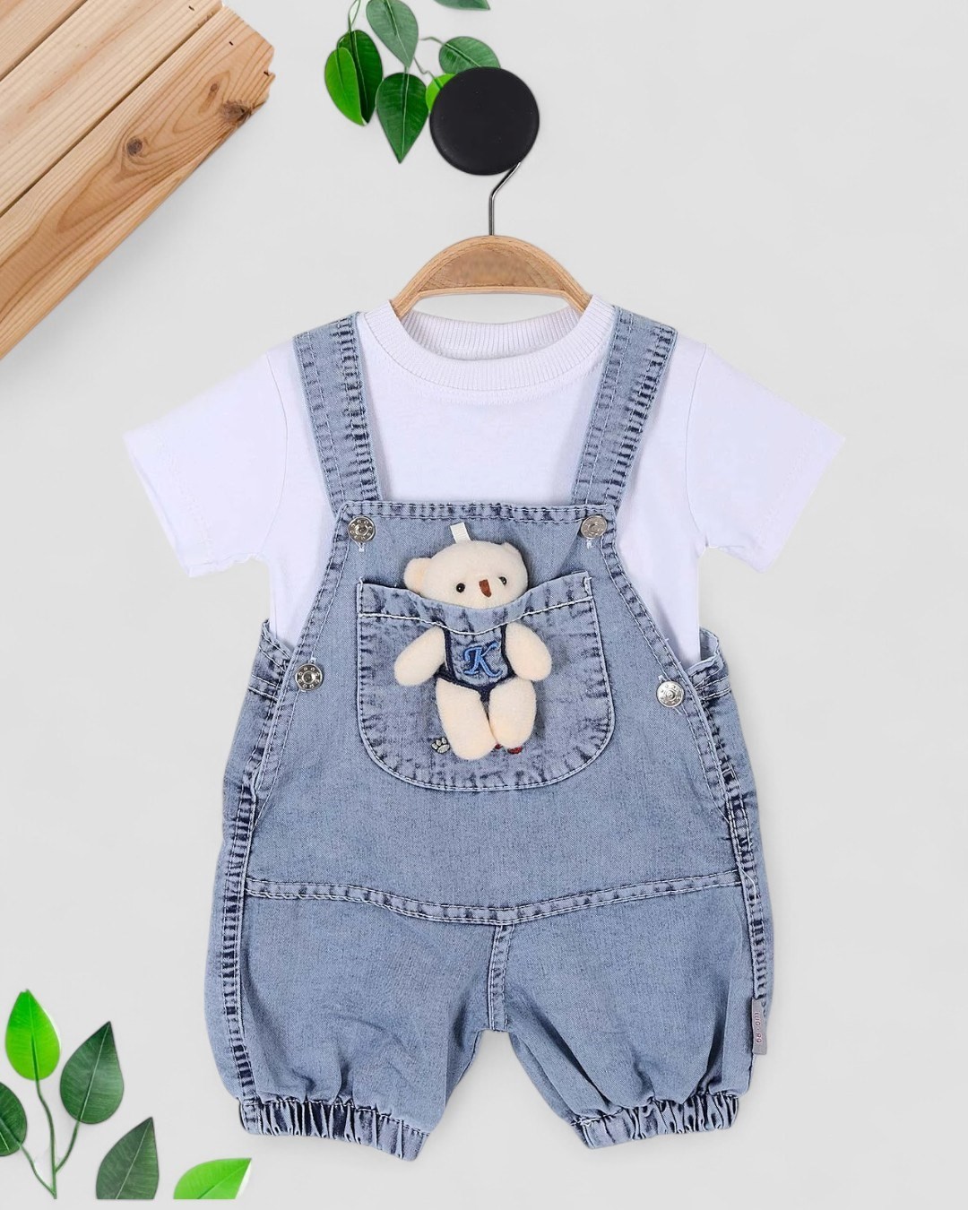 ERKEK ÇOCUK YAZLIK AYICIK AKSESUARLI KOT SALOPET VE İÇ İÇ T-SHIRTLÜ TAKIM R1851